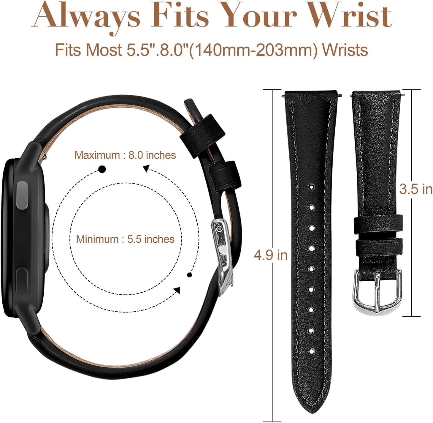 Slim Leather Band Compatible with Garmin Vivoactive 6/Vivoactive 5/3/3 Music, 20Mm Genuine Leather Thin Soft Narrow Replacement Strap for Venu Sq 2/Venu 2 Plus/Forerunner 165/55/245/645 Music - Brown image number 3