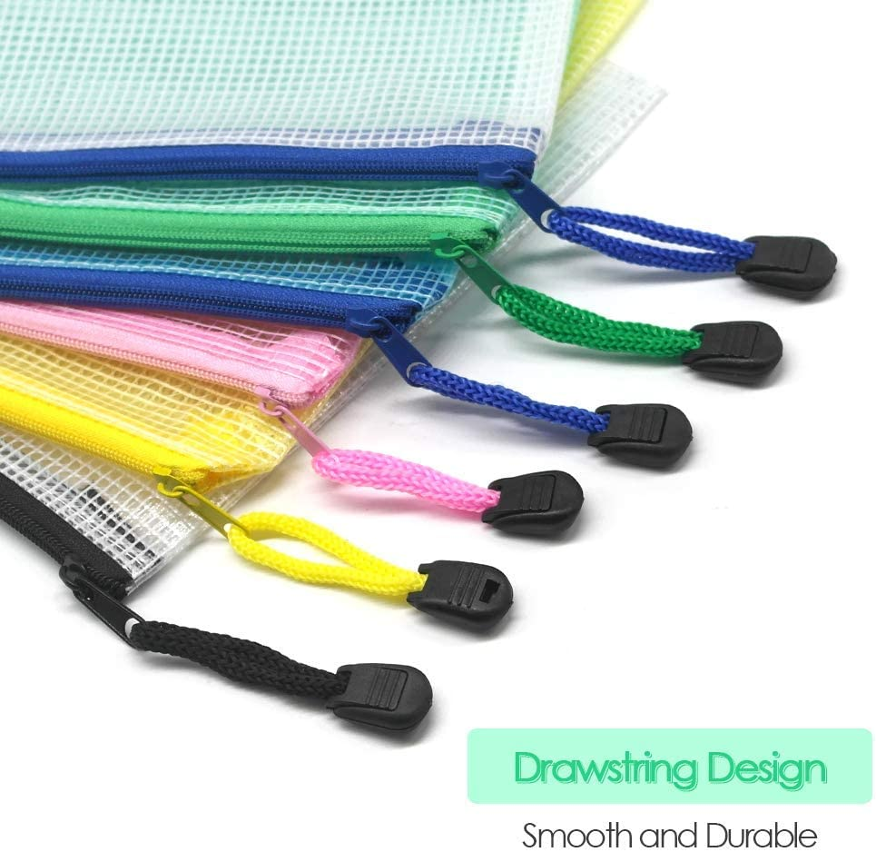 Zip File Folders, Pyhot 10Pcs A4 Size Mesh Document File Bags Storage Pouch with Zipper for Cosmetics Offices Supplies Travel Accessories, 5 Colors image number 1