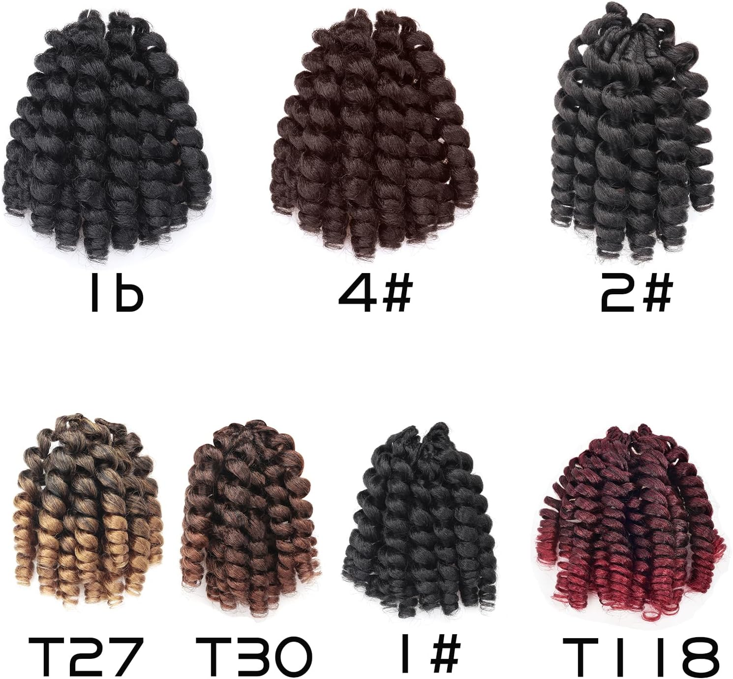 Roktress 6 Packs 8 Inch Jamaican Bounce Crochet Hair Jumpy Wand Curl Crochet Hair African Ombre Kanekalon Synthetic Crochet Braiding Hair Extensions for Black Women (8" 6Packs, 1B#) image number 4