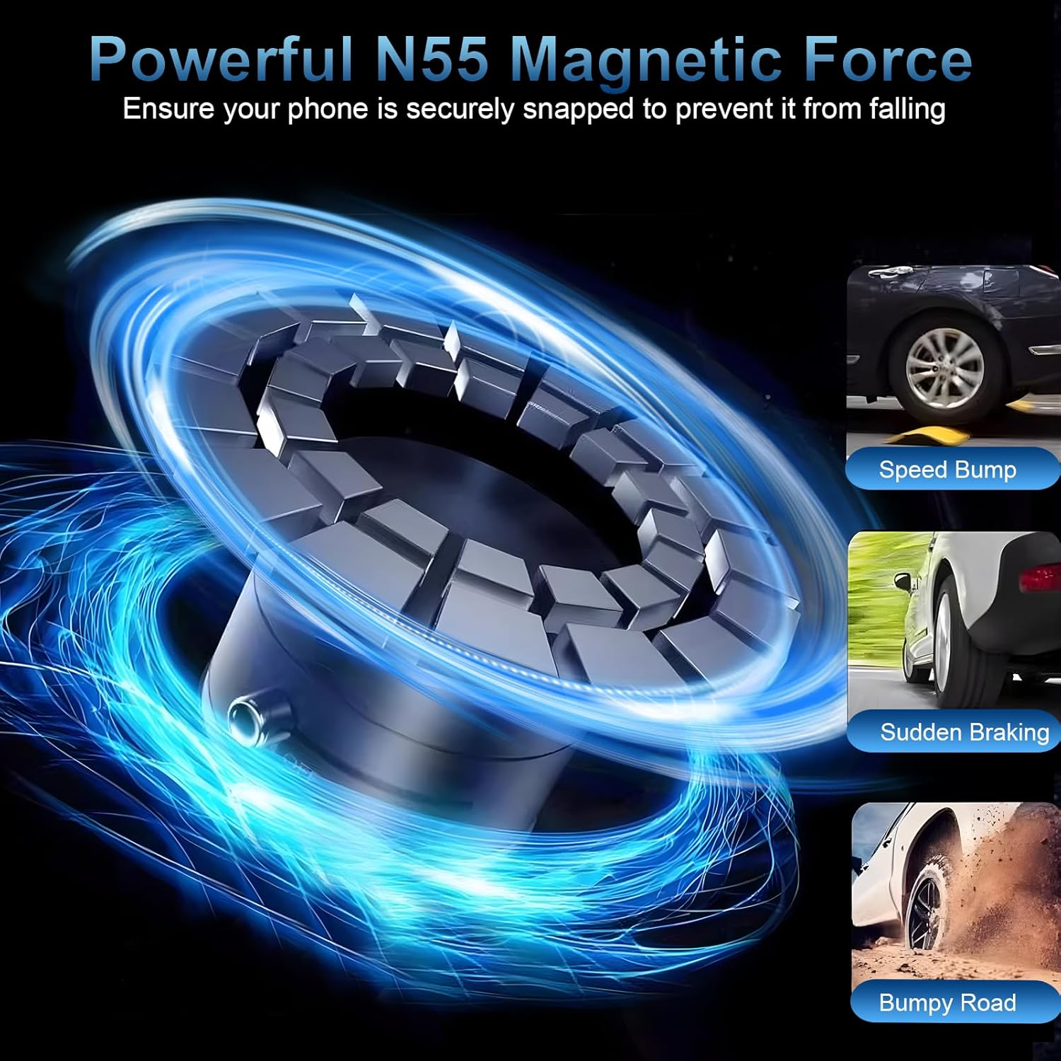 ROUMAYMAY Car Phone Holder Vacuum Suction Mount, Foldable Cup Retractable Adjustable Strong Magnetic for Cell Phone Stand on Dashboard Vent Windshield Car/Travel/Desktop, Black image number 3