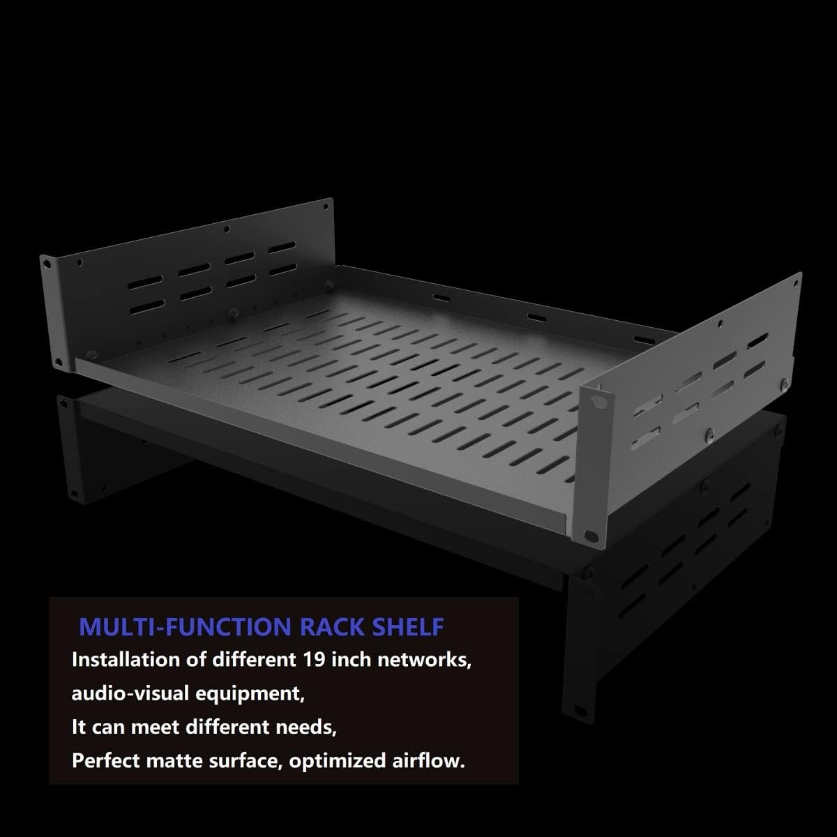 Jingchengmei 2U 19-Inch Universal Vented Rack Mount Cantilever Server Rack Shelf-12 Inch Deep-Disassembled Black (2U12Ind)