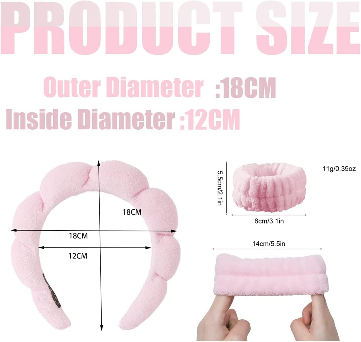 3 Piece Spa Headband Wrist Wash Band Set, Makeup Headband and Bracelet for Face Washing, Skin Care, Microfibre Wrist Towel Band, Hair Bands, Hair Accessories for Women, Girls (Pink) - Pink image number 2