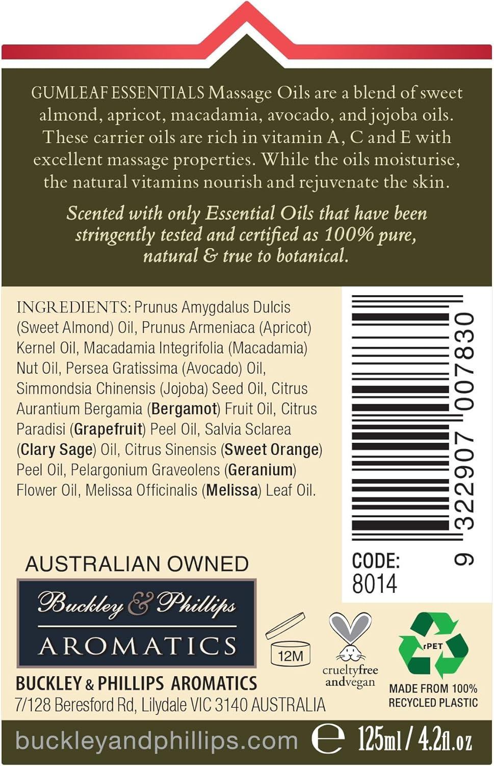 Gumleaf Essentials Happiness Massage Oil - 125Ml, Cruelty Free & Vegan, 100% Pure & Natural, 100% Recycled & Recylable Packaging image number 3