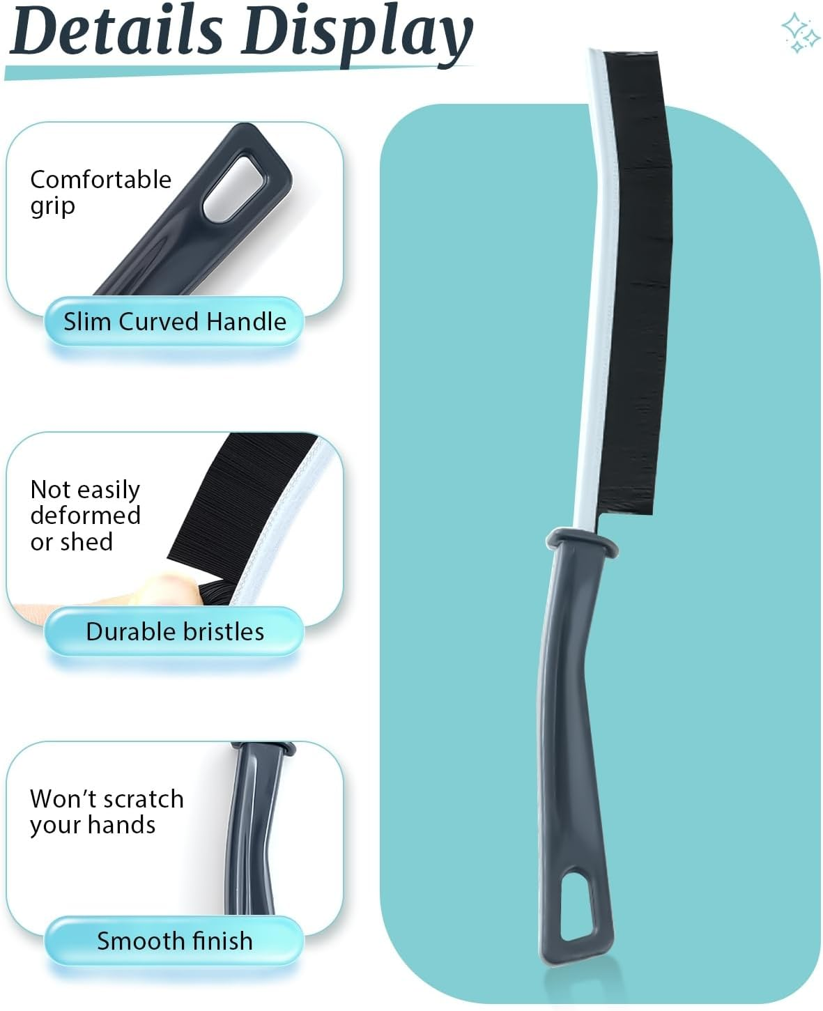 BRARIOS Crevice Cleaning Brush with 15&deg; Angle & Ergonomic Handle Hard Bristles for Stubborn Stains Multi-Surface Scrubber for Bathroom Kitchen Windows (2P) image number 2