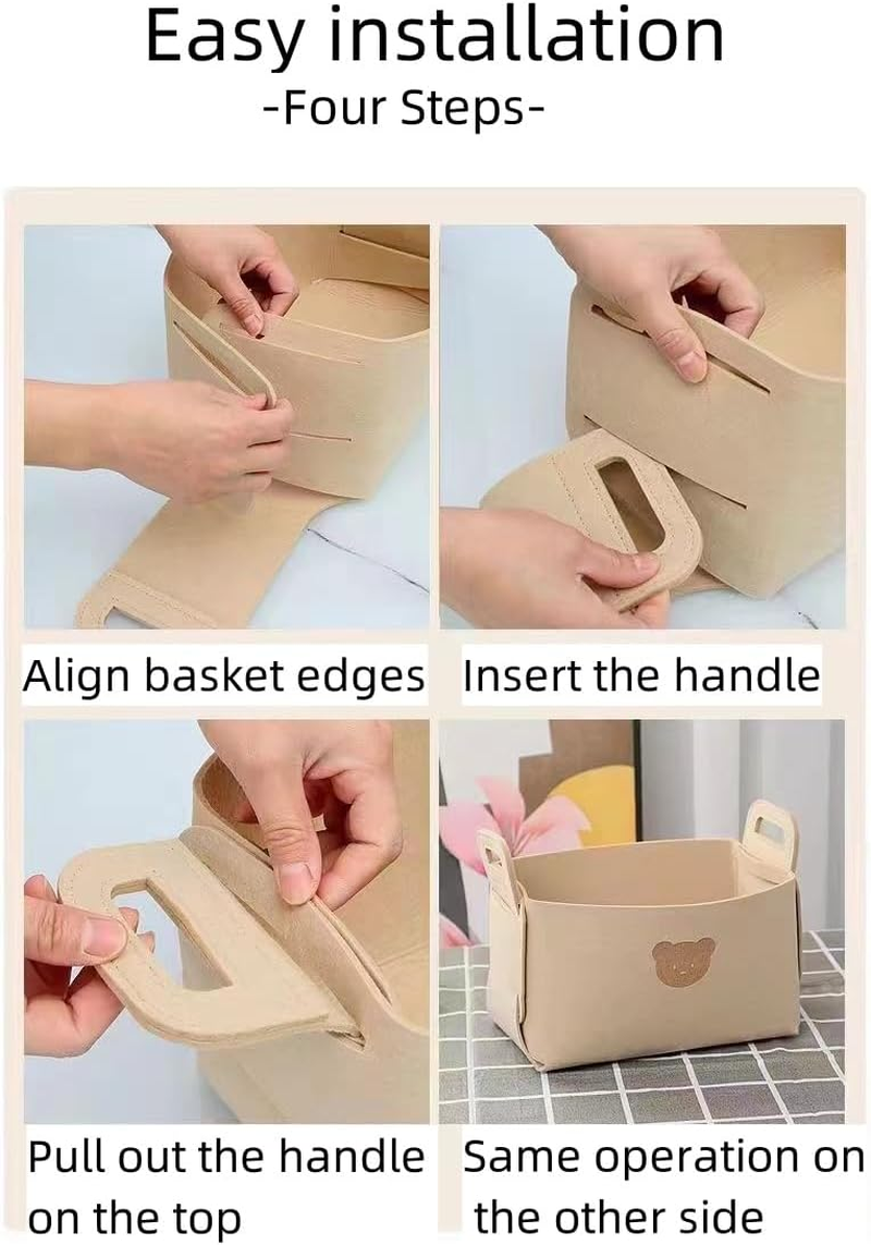 Large Capacity Storage Bins with Carrying Handles for Office Bedroom Closet Shelves Nursery, Collapsible Organizer for Toys, Clothes, Laundry, Foldable Teddy Bear Felt Storage Box 3 Size (BROWN) image number 6