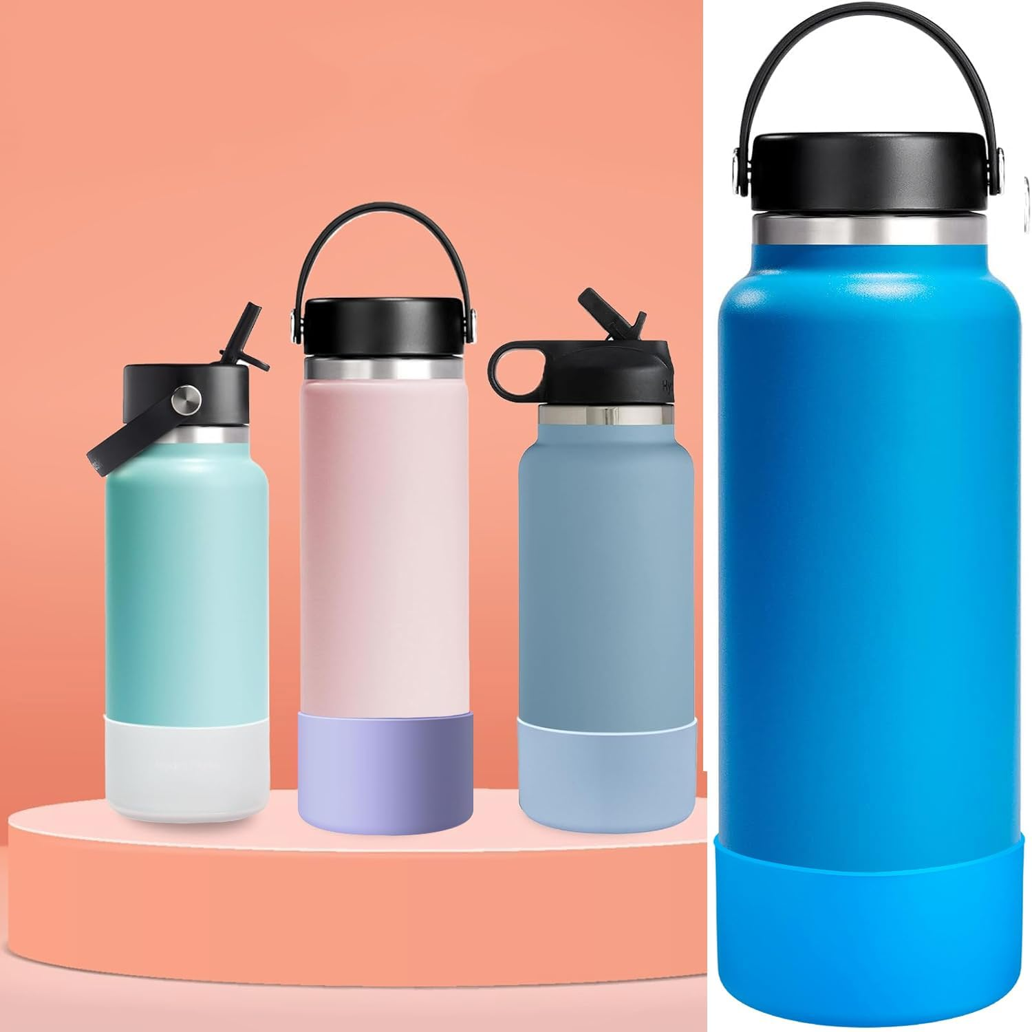 2 PCS Silicone Water Bottle Boot for Hydro Flask 32 Oz 40Oz, Anti-Slip Protective Sleeve Bottom Bumper Protector for 9 Cm in Diameter Stainless Steel Water Bottles image number 4