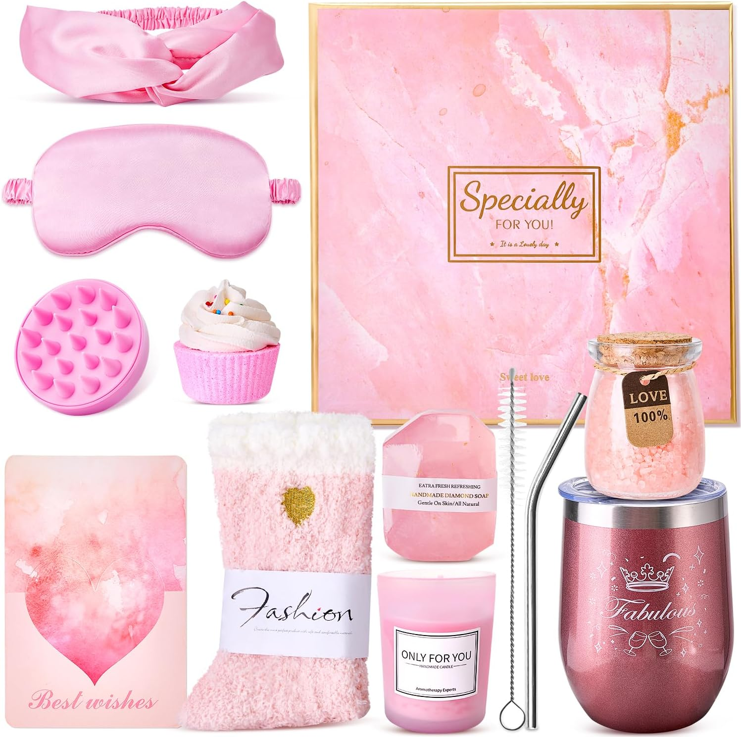 WOTOW Birthday Gifts for Women - 13PCS Bath Salts Gift Set with Aromatherapy Candle Bath Balls Bath Set image number 4