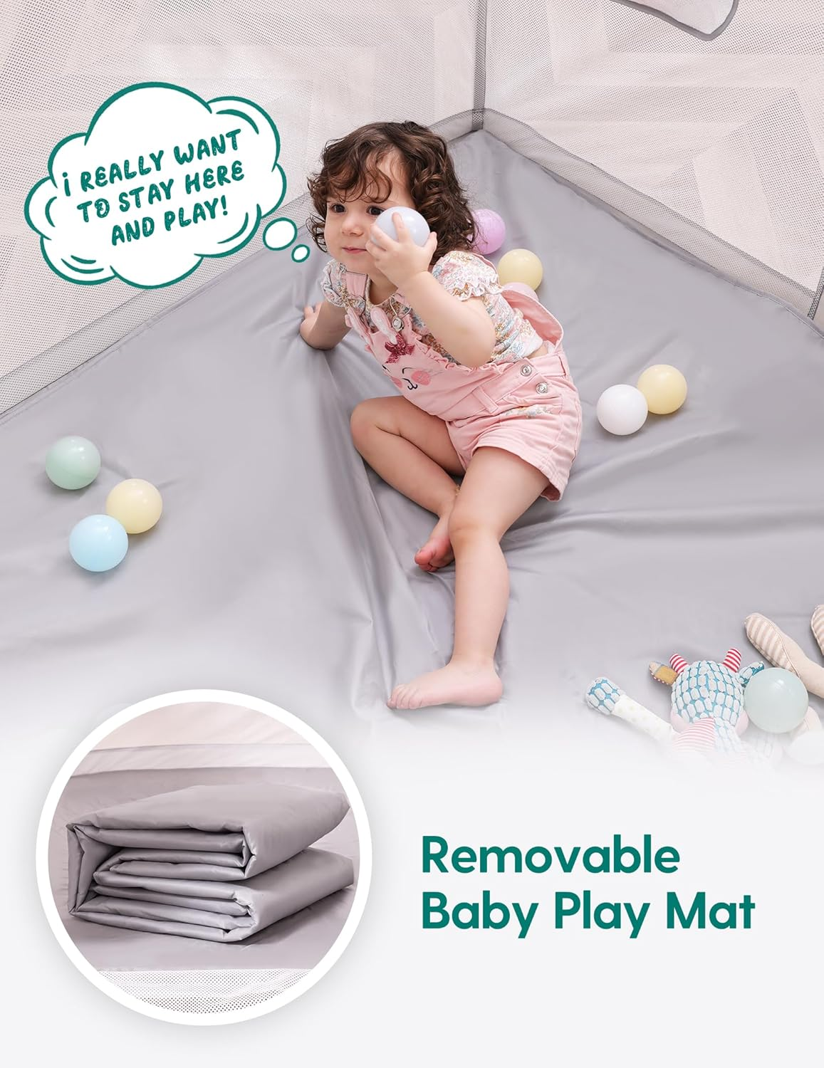 BABELIO Foldable Baby Playpen with Mat, 127 &times; 127 CM Portable Playard for Babies and Toddlers, Parents' Picks Awards Winner, Indoor & Outdoor Kids Safety Play Pen Area, Travel Fence, Grey image number 2