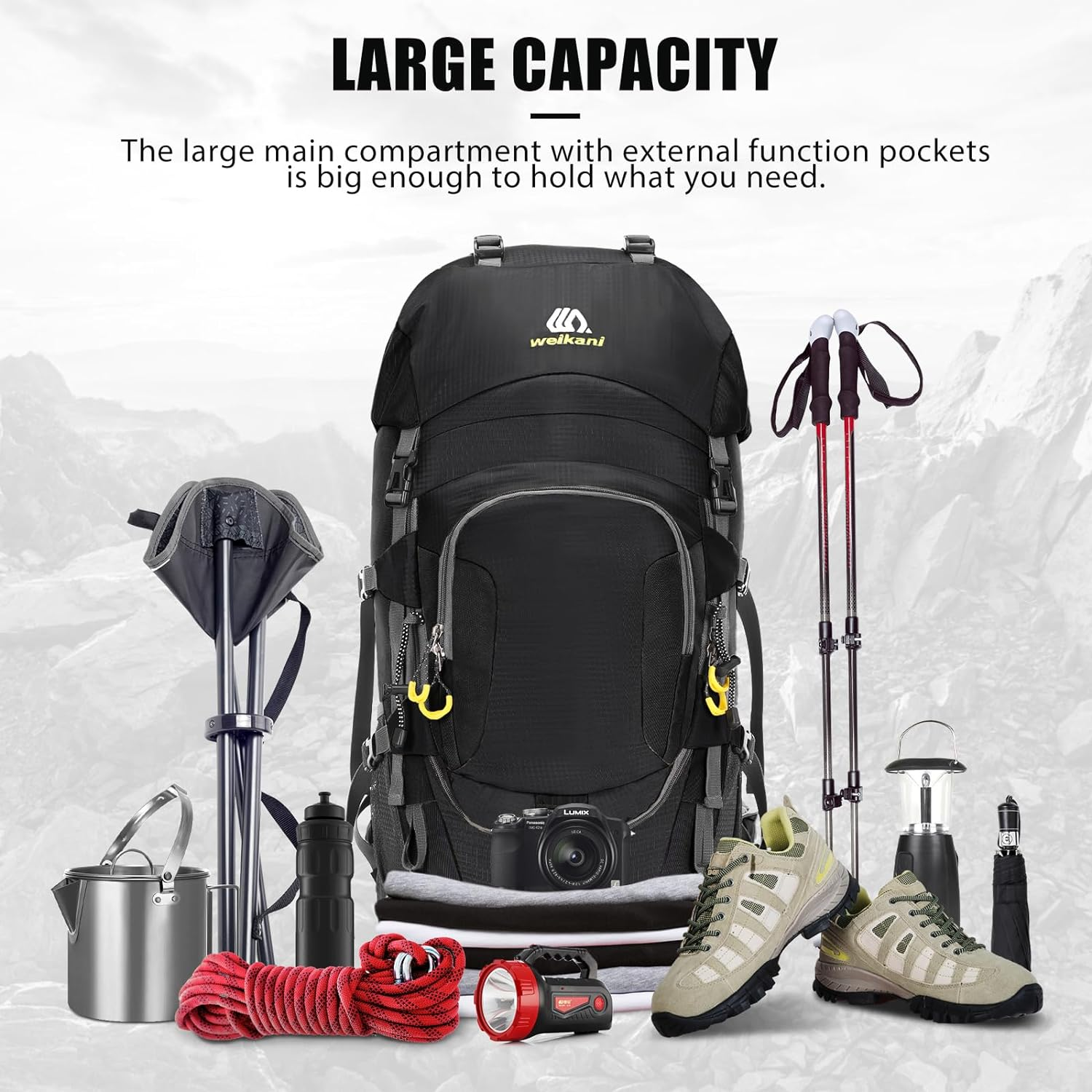 Eacam 60L Waterproof Hiking and Camping Backpack - Durable, Lightweight Large Hiking Backpack with Rain Cover, Multi Compartments, and Adjustable Straps image number 6