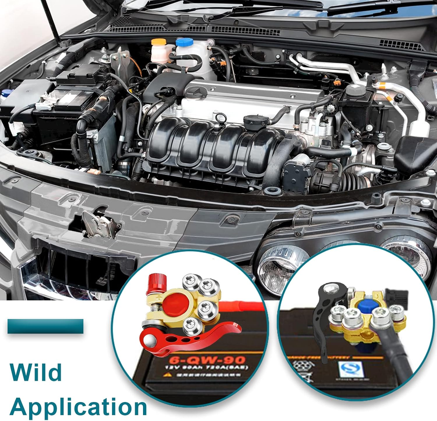 2PCS Battery Terminal Connectors, 4 Way Quick Release Disconnect Battery Terminals, Positive Negative Battery Cable Ends for SAE/JIS Type a Posts by ZONBANG (Copper) - Copper image number 3