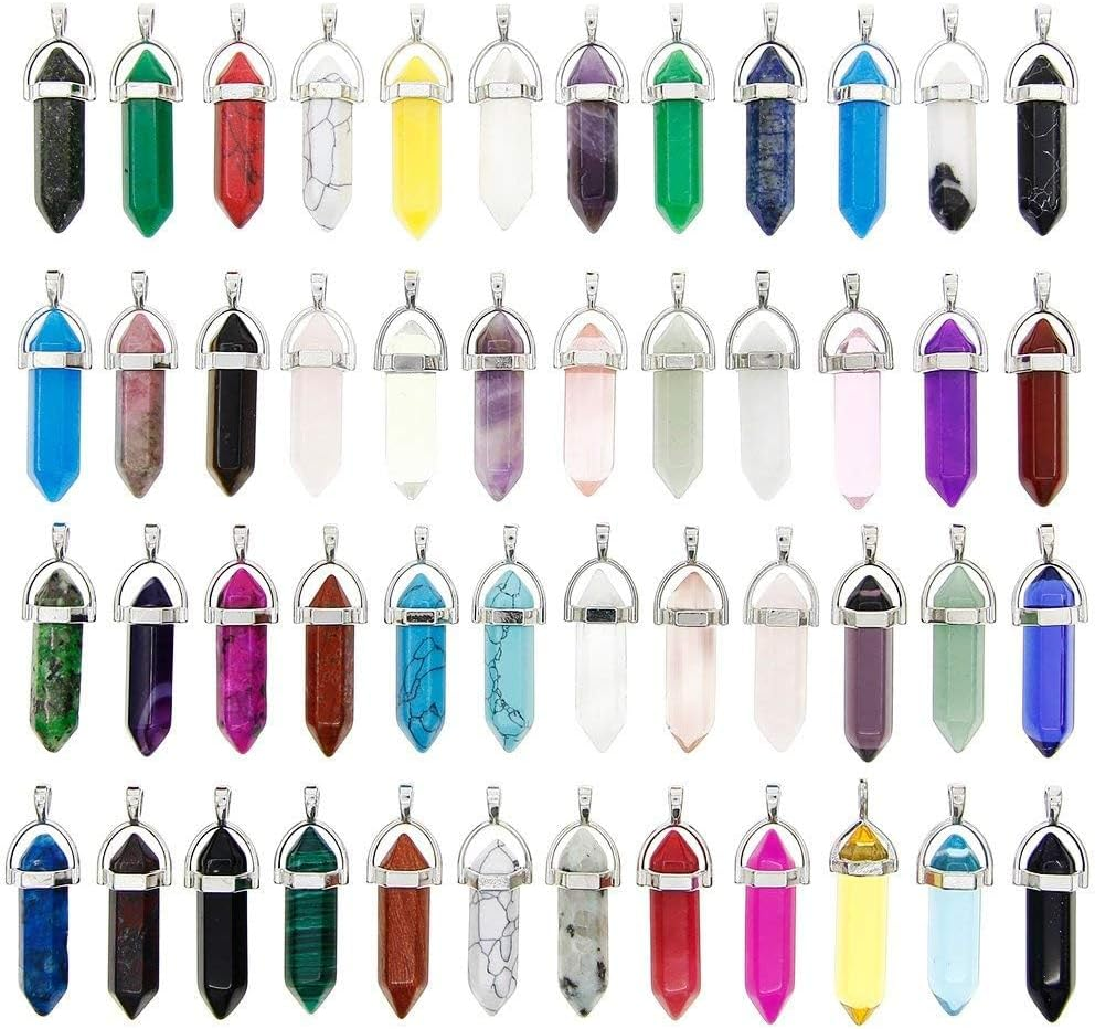 50Pcs Crystal Stone Pendant Necklaces Accessories, Healing Stone for Reiki Chakra Meditation Therapy Deco, Diy Necklace Jewelry Making image number 2