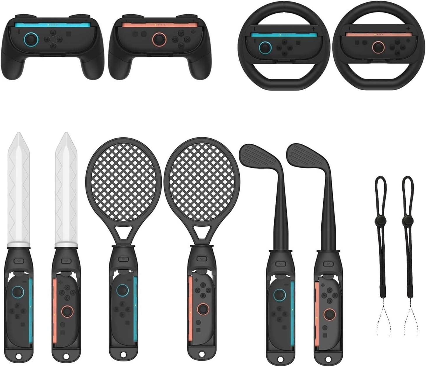 NBCP Switch 2 Sports Kit 14-In-1 &ndash; Motion Control Bundle with Steering Wheels, Swords, Rackets for Racing, Combat & Fitness Games (2025 New Release)