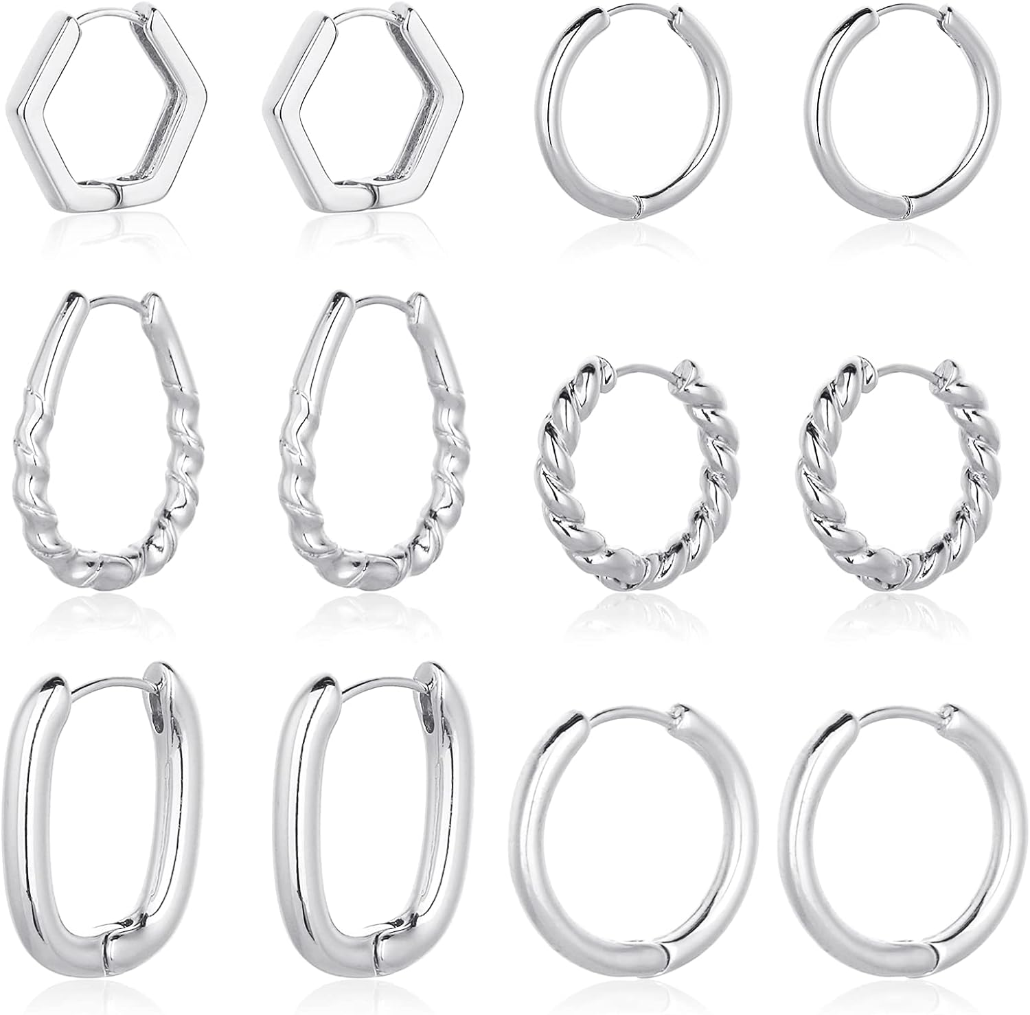 Wgoud Chunky Hoop Earrings Set 14K Gold Hoop Earrings for Women Hypoallergenic, Thick Hoops Earring Set, Twist Huggie Hoop Earring