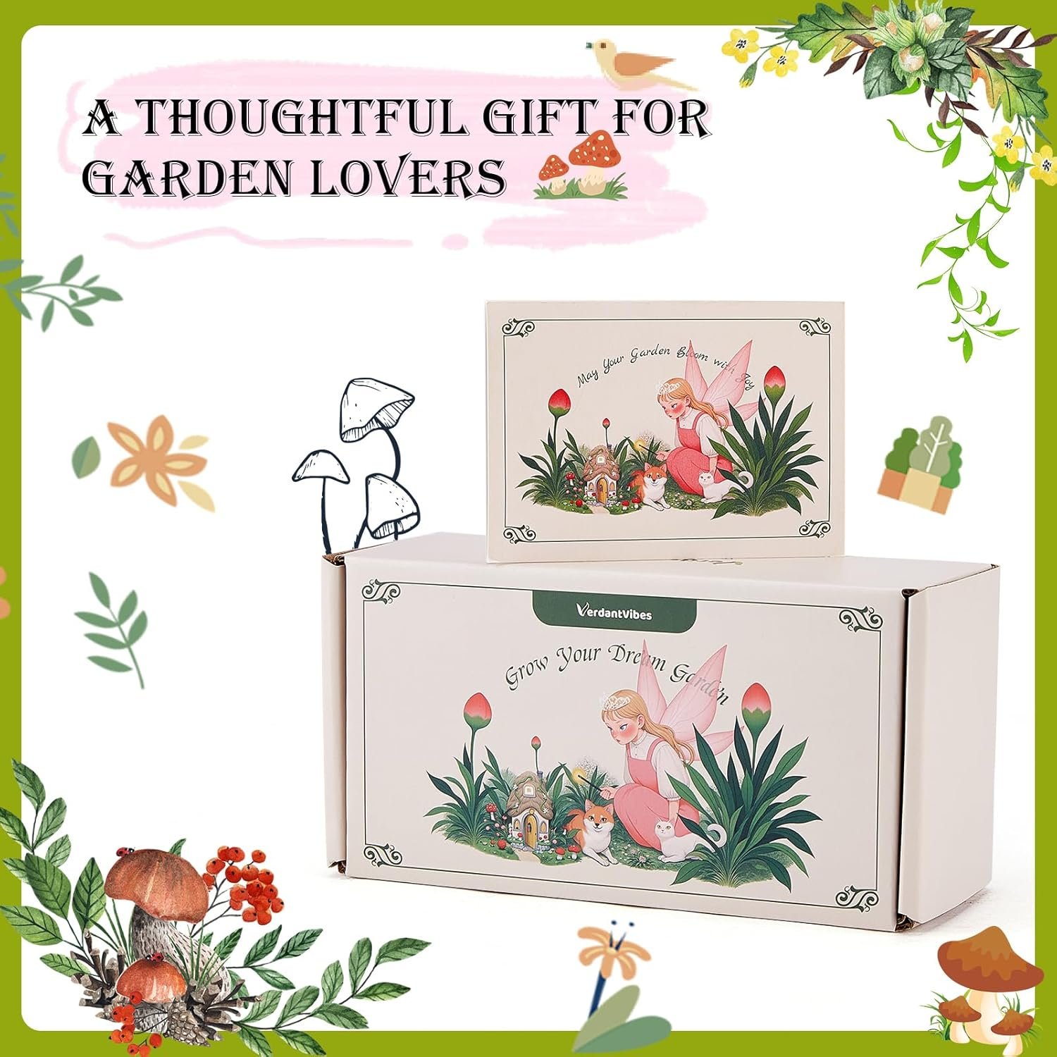 Verdantvibes Fairy Garden Kit &ndash; 23-Piece Miniature Fairy Garden Accessories Set (18 Mushrooms, 3 Hedgehogs) with Gift Box & Card &ndash; Miniature Fairy Garden Decor for Indoor & Outdoor DIY image number 1