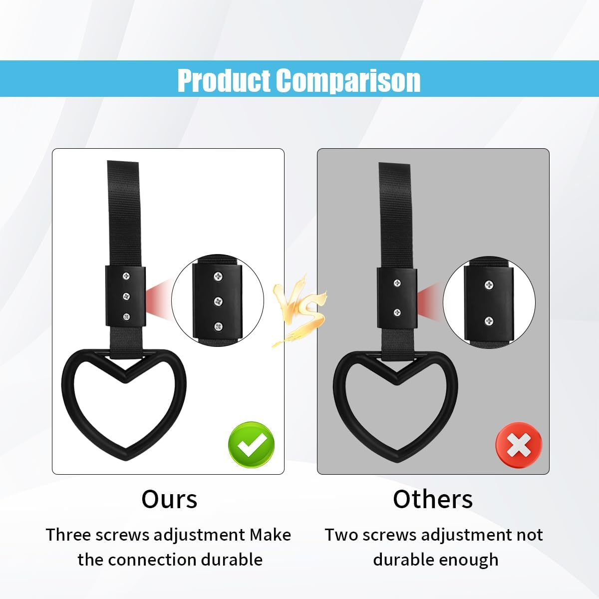 GLSOWEE 2PCS Heart-Shaped Car Handle Straps, Auto Grap Handle Warning Pull Ring, Heart Decor for Car, SUV, Subway, Bus