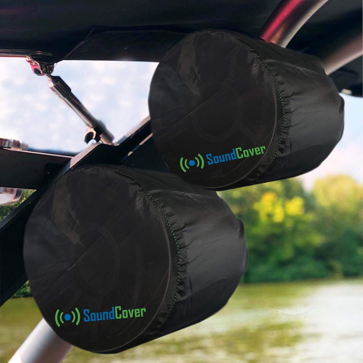 Two Sun Sand & Water Resistant Boat Speaker Covers for 6.5 Inch round and 6X9 Oval Marine ATV Wakeboard Tower Speakers - Speaker Bags Fit Boss Audio, MCM Custom Audio, Rockville Marine Speakers image number 5