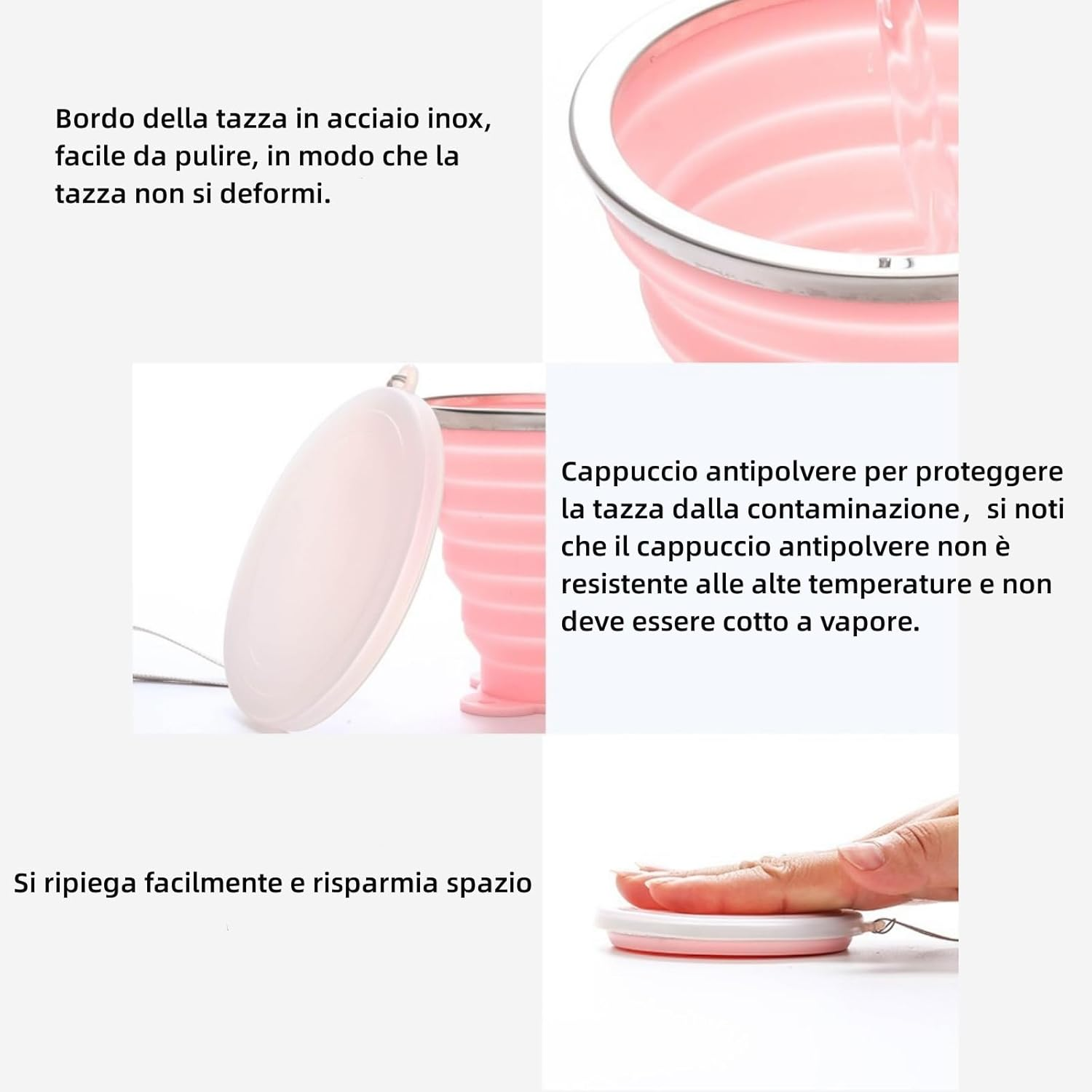 DAWOOWF 270Ml Collapsible Travel Mug with Plastic Lid Collapsible Cup BPA Free Silicone Reusable Travel Mug for Picnic, Camping, Hiking and Travel image number 6