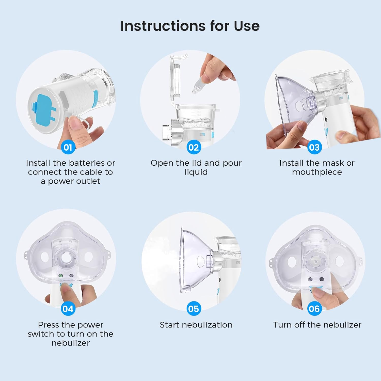 Portable Nebulizer Machine for Adults, Mesh Nebulisers Device for Breathing-Problems Household Nebuliser Handheld for Kids with Mouthpieces, 2 Nebulizer Masks, Self-Cleaning Mode image number 1