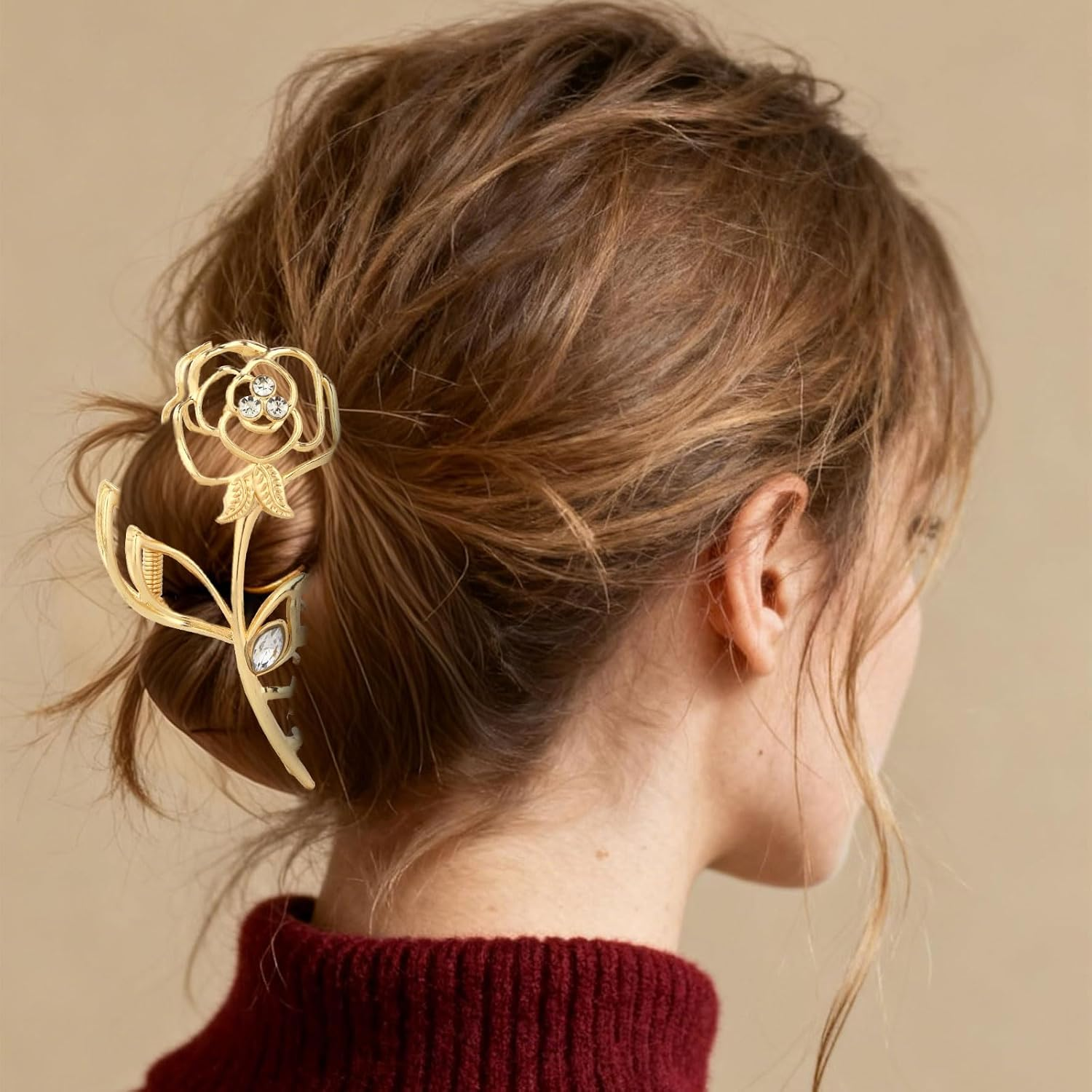 Exipsat Pack of 2 Metal Rose Hair Clips, Large, Gold and Silver, Women'S Elegant Hair Clip for Hairstyles image number 6