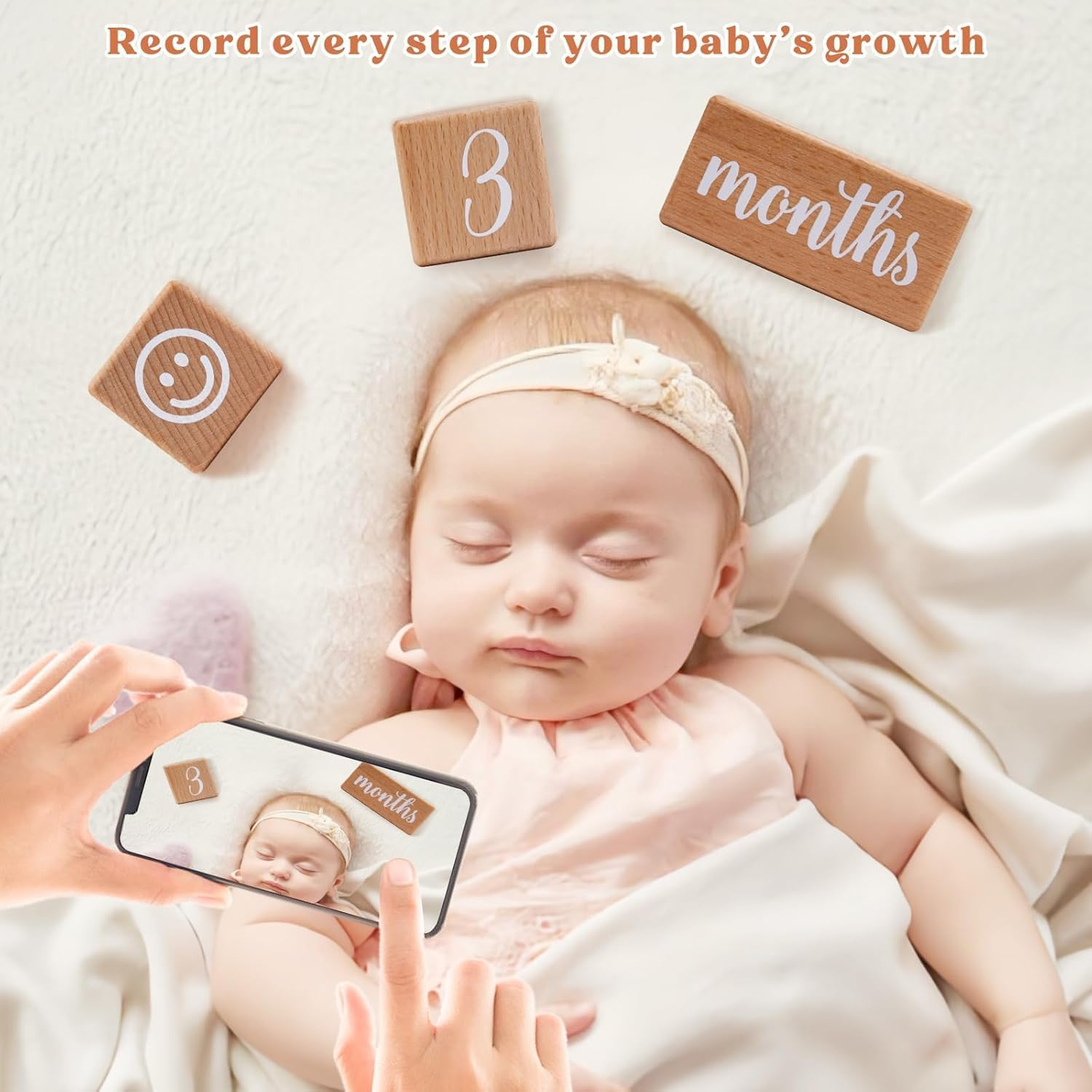 EERKEOD 6 PCS Baby Milestone Blocks Month Blocks Baby Age Blocks for Monthly Milestone Wooden Baby Photo Props Set Perfect for Baby Shower and Keepsake image number 1