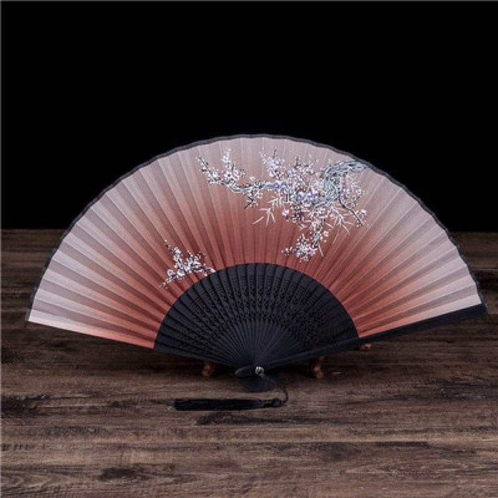 Hand Fans Folding Fan,Brown Flower Painted Large Handheld Hand Fans Folding Chinese Japanese Dancing Party Wedding Gifts DIY Decoration Home Decorations