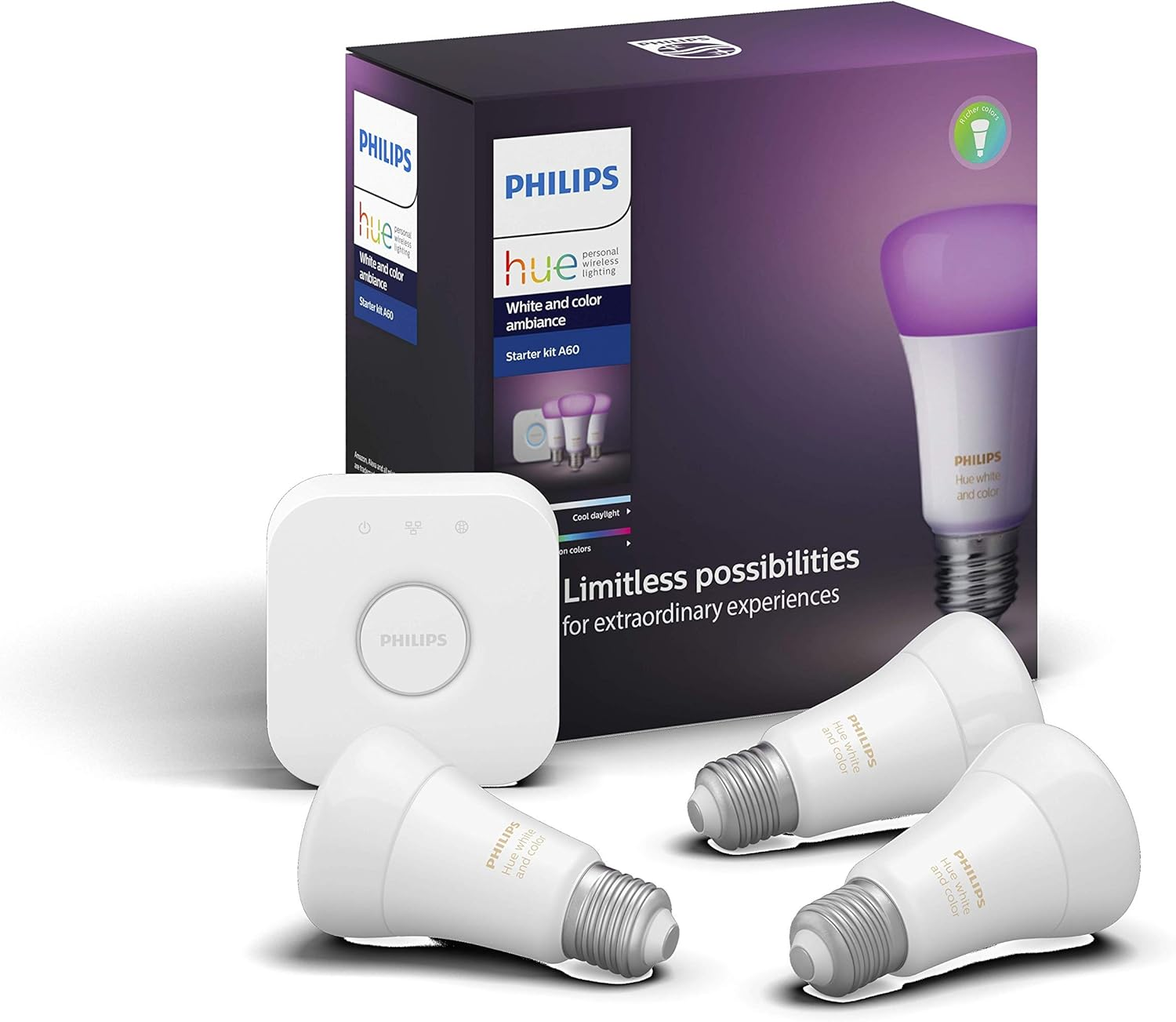 Philips Hue Philips E27 Hue White and Colour Ambiance Smart Bulb Starter Kit - Edison Screw E27 (Compatible with Bluetooth, Zigbee, Amazon Alexa, Apple Homekit, and Google Assistant)