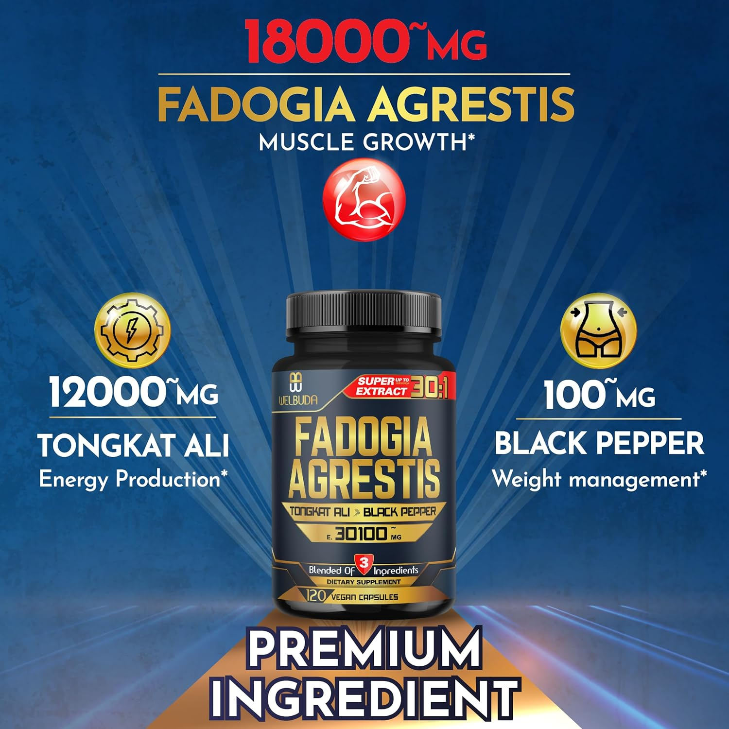 Fadogia Agrestis Supplement - Equivalent to 30100Mg for Muscle Build, Strength, Balance Body, Mood & Immune Support - Black Pepper & Tongkat Ali - 120 Vegan Capsules for 2 Months image number 6