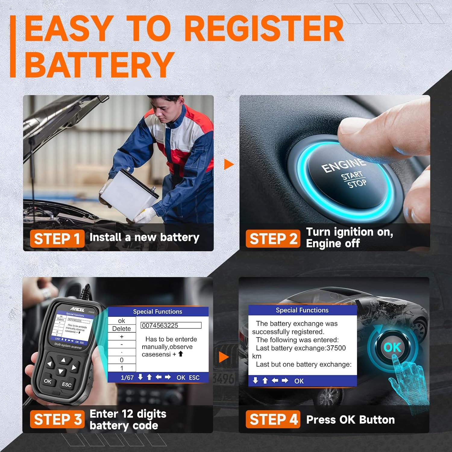 Ancel FD500 OBD2 Scanner Fits for Ford Lincoln Mercury - All Systems Code Reader with Engine, ABS, SRS, Transmission, 4WD Diagnostics - Scan Tool with EPB, Throttle, Oil Reset, Battery Registration image number 2