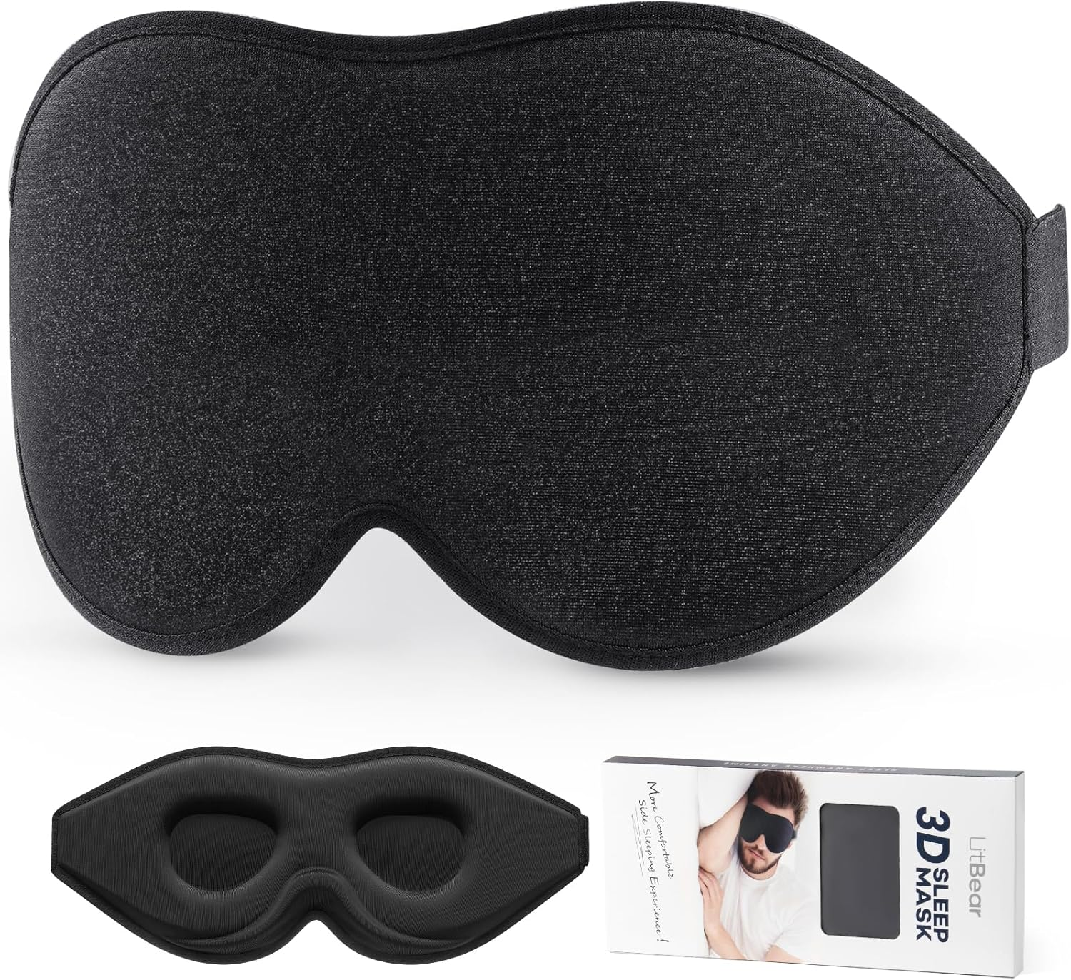Litbear Sleep Mask for Side Sleeper Women Men, Eye Mask for Sleeping Light Blocking, 3D Contoured Cup Sleeping Mask, Soft Breathable Sleep Eye Mask with Adjustable Elastic Strap for Flight Nap image number 3