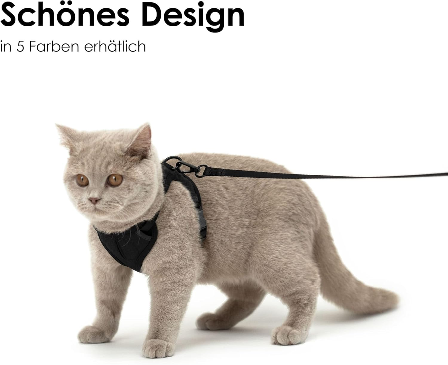 Lucybalu&reg; Explorer Cat Harness with Lead, Escape Proof, Airtag Compartment, Lightweight and Comfortable, Black, XS/S image number 5
