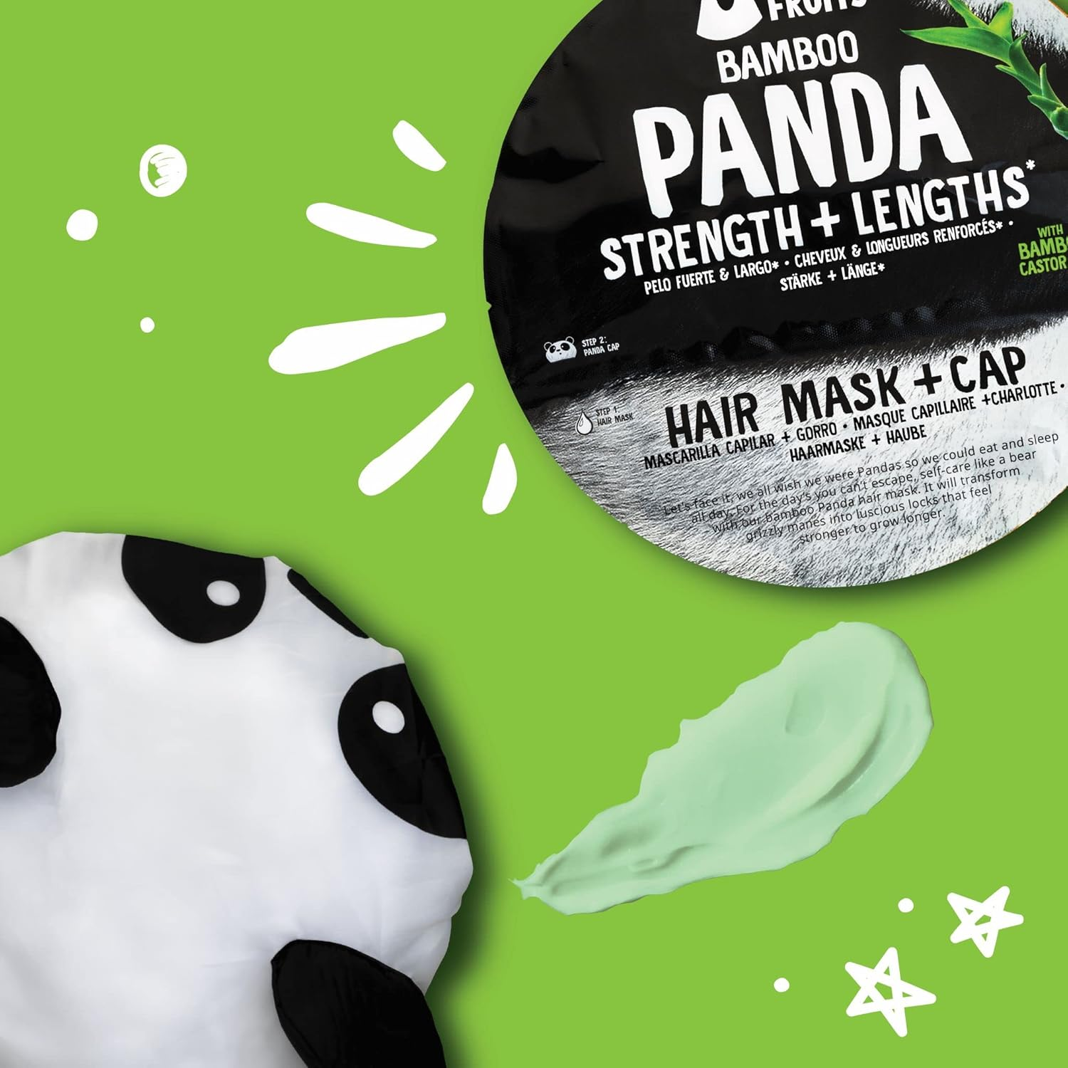 BEAR FRUITS Bamboo Strength and Length Hair Mask with Panda Cap, 20 Ml