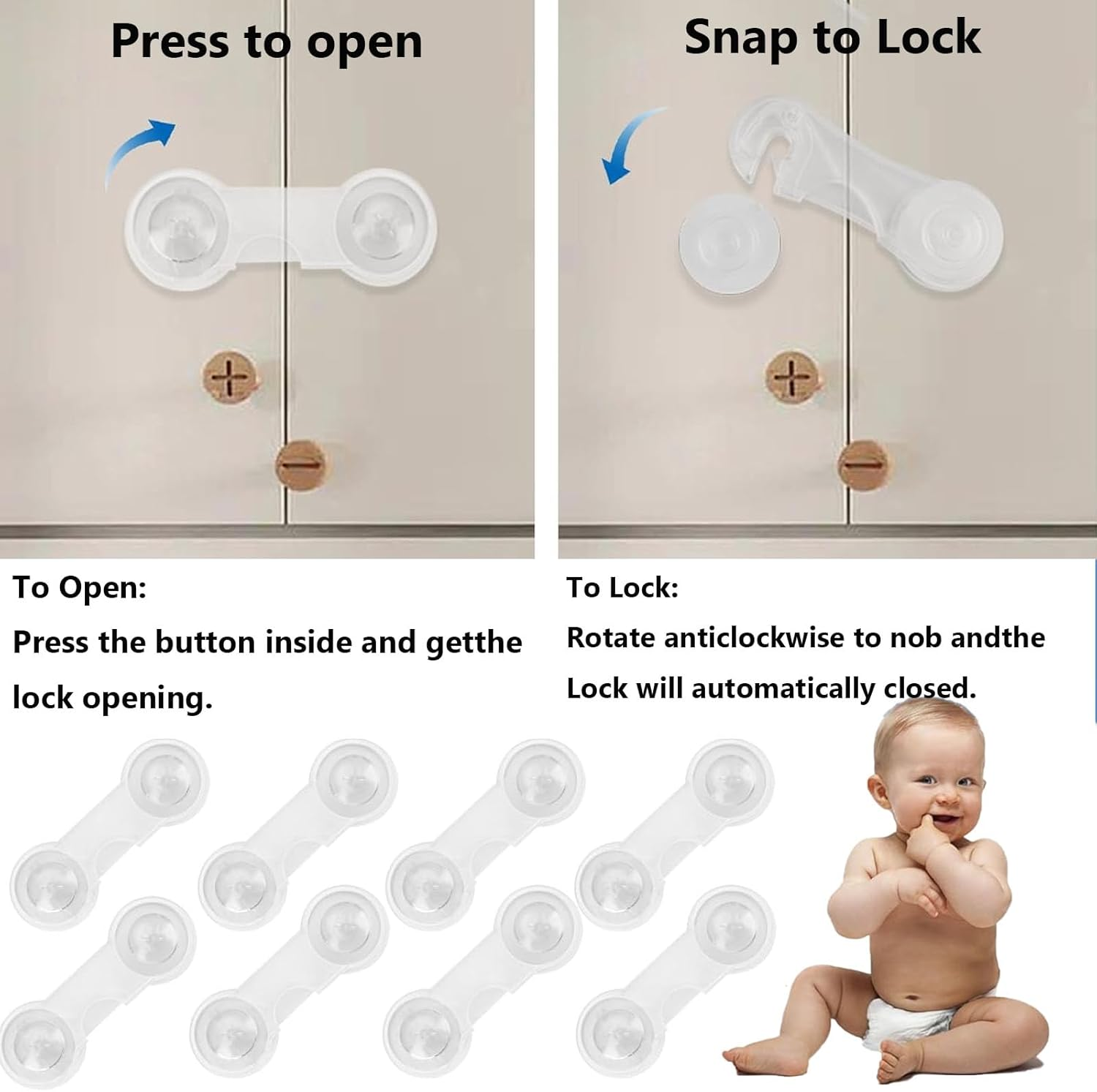 JIAYUYUARPY 10 Pack Child Safety Cabinet Locks Suitable for Securing Fridges, Cabinets, Drawers, and Toilets