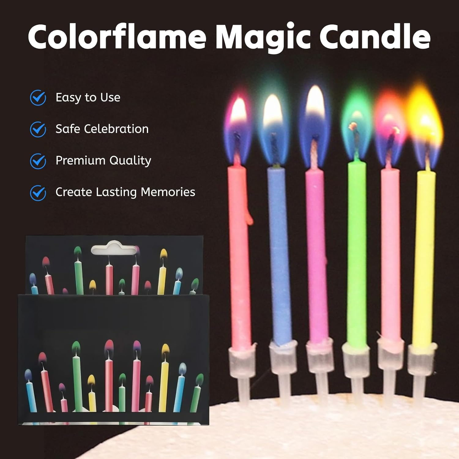 Magic Candle Sticks, Set of 12 Color-Changing Birthday Cake Candles for Parties, Graduations, and Anniversaries (6 Vibrant Colors), Long-Lasting Glow for Memorable Celebrations image number 1