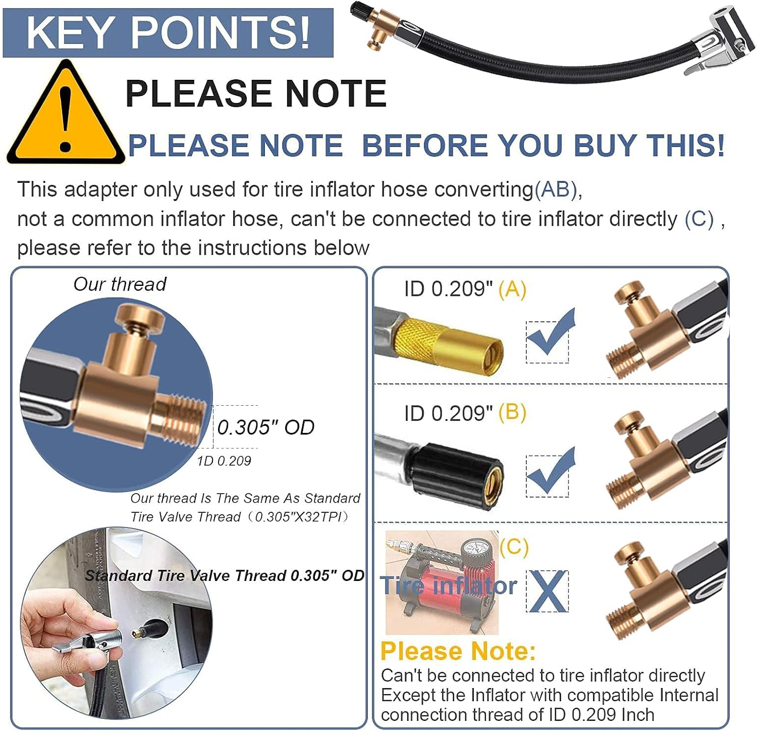 Flexible Tire Valve Extension Adapter, Inflator Hose Adapter, Locking Air Chuck Quick Connect and Release, Pressure Adjustable Tire Inflator Pump Hose Adapter for Car Motorcycle Bike,1Pc image number 1