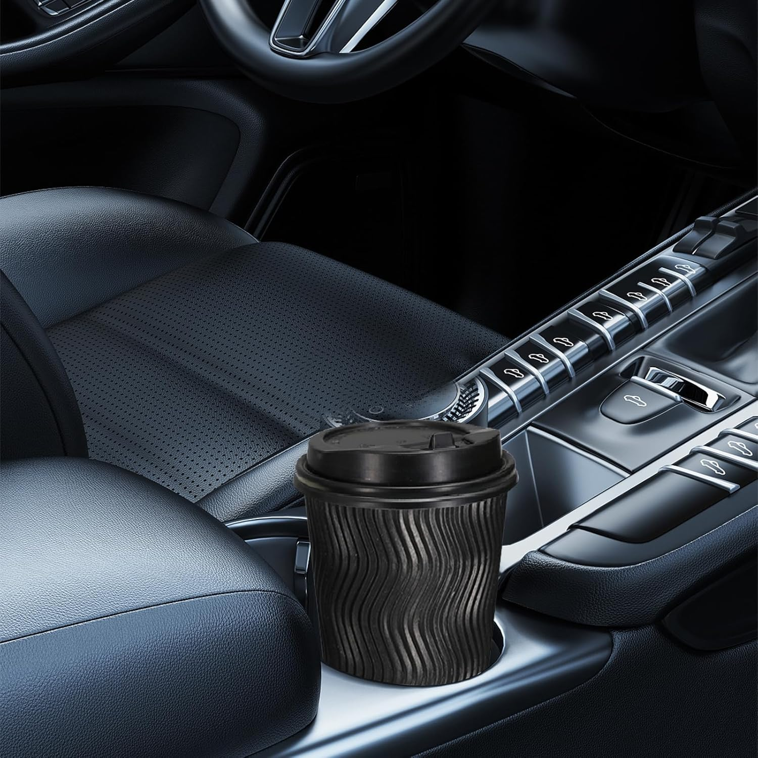 TNGAMFGT 12Oz Ripple Wall Paper Cups,100 Pcs Disposable Paper Coffee Cups with Lids,Hot Drinks, Cold Drinks, Juice Tea，Ideal for Home, Parties, Weddings（12Oz，100 Pack，Black） image number 6