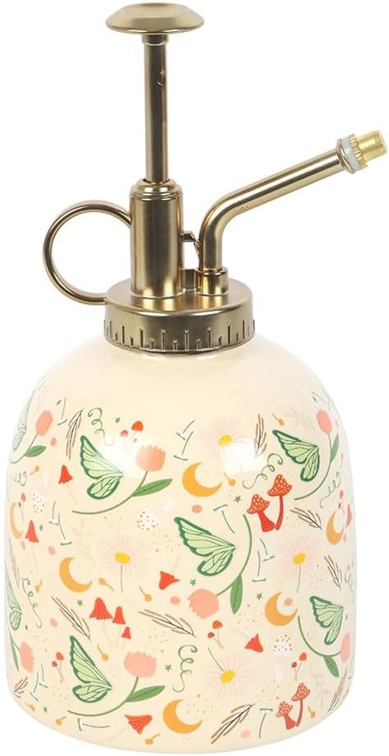 Fairy Folklore Decorative Plant Mister, Ceramic Bottle with Gold Metallic Sprayer, Floral Moon Print Design, Indoor Plant Care image number 1