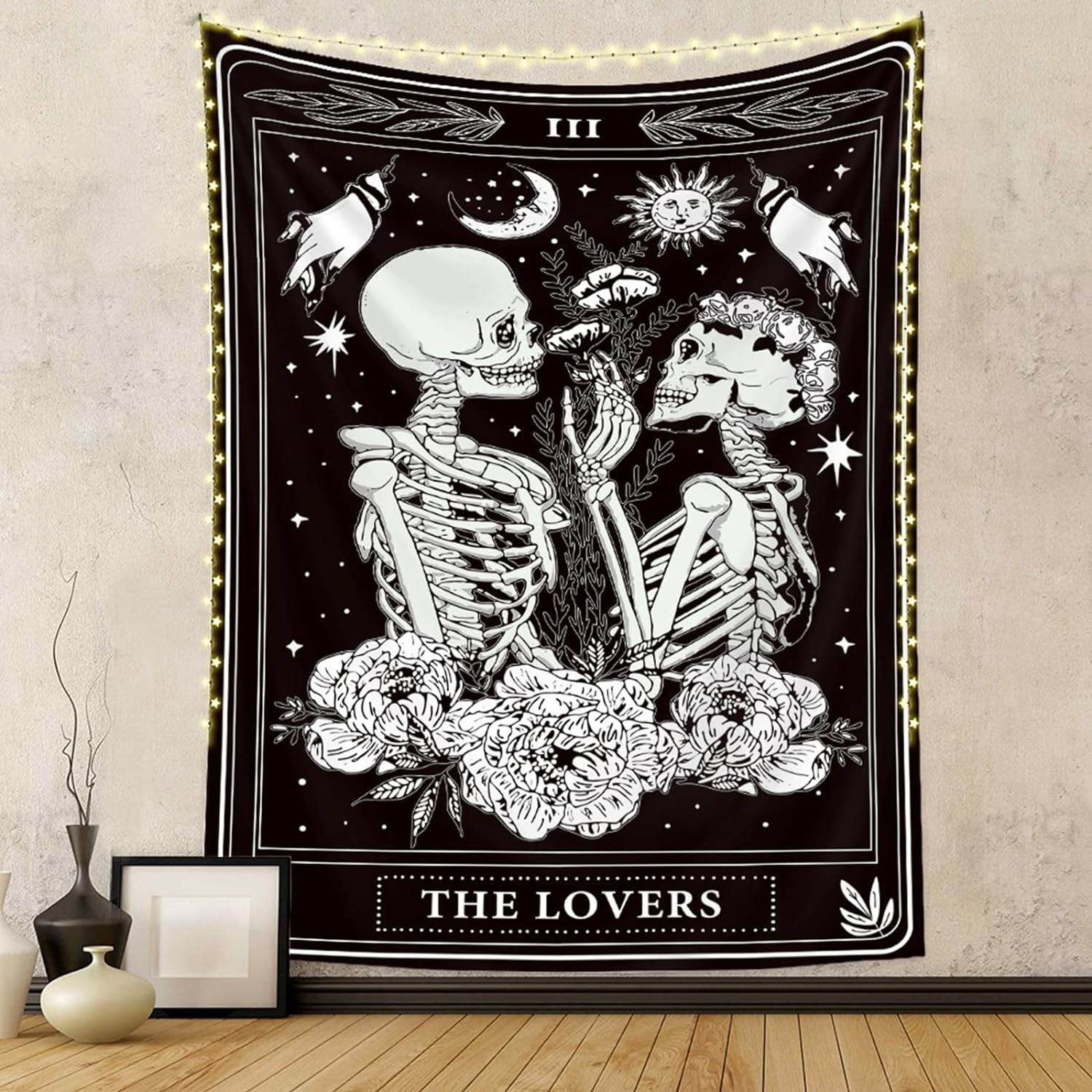 Skull Tapestries Black and White Skeleton Gothic Grunge Dark Witchy Wall Hanging Decor Tapestry for Bedroom Aesthetic Alt Room (30X40 Inches Vertical)