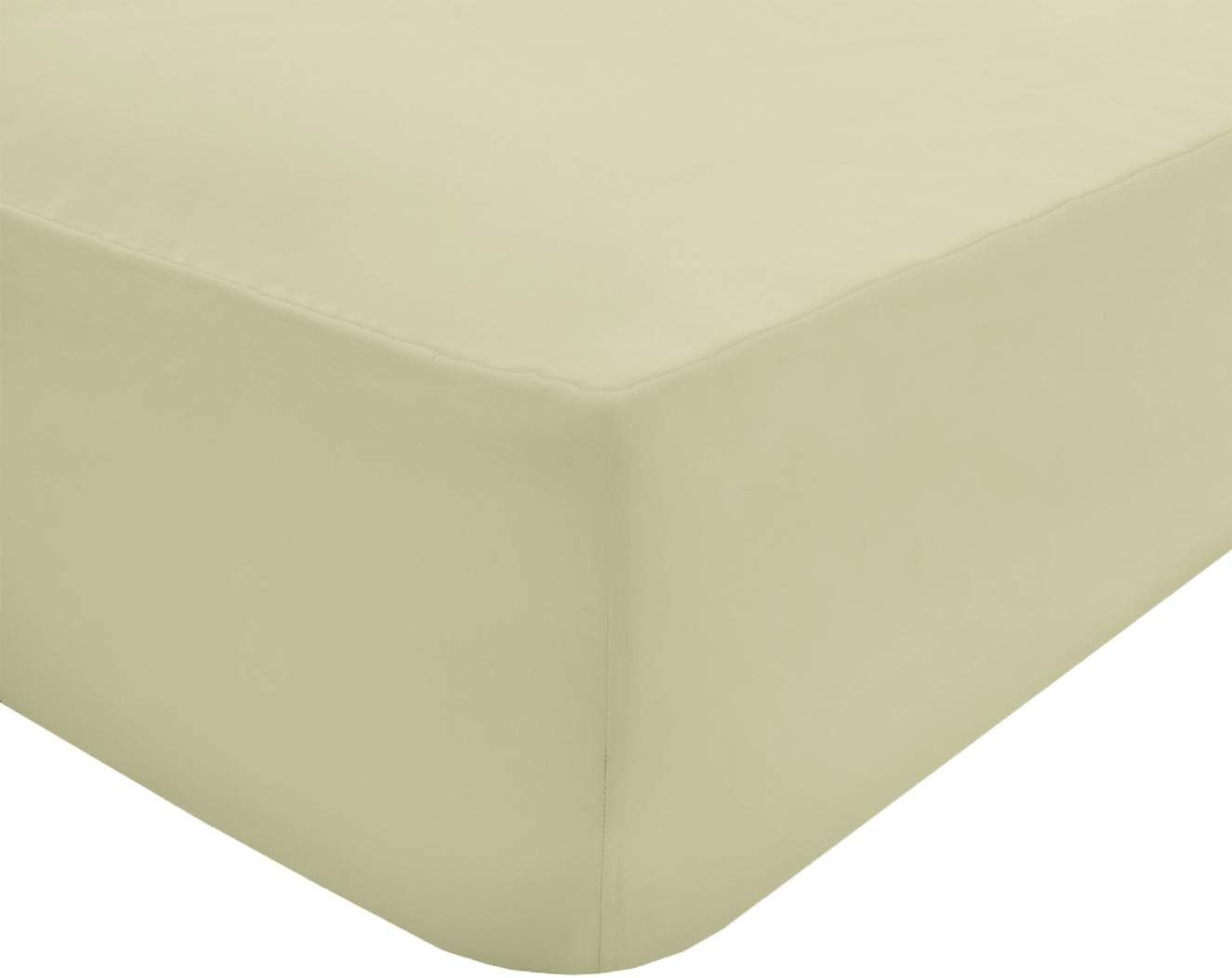 Sleepdown Taupe Plain Fitted Sheet Non-Iron 180 Thread Count Percale Poly Cotton Easy Care 25Cm Deep Pocket Bedsheet Bed Linen - Single