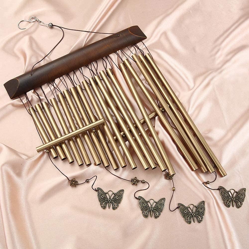 Harp Wind Chimes with 4 Butterflies, Vivid Tone Wind Bell for Love & Memories Vintage Hanging Decoration Indoor & Outdoor Handcraft Hanging Ornament image number 4