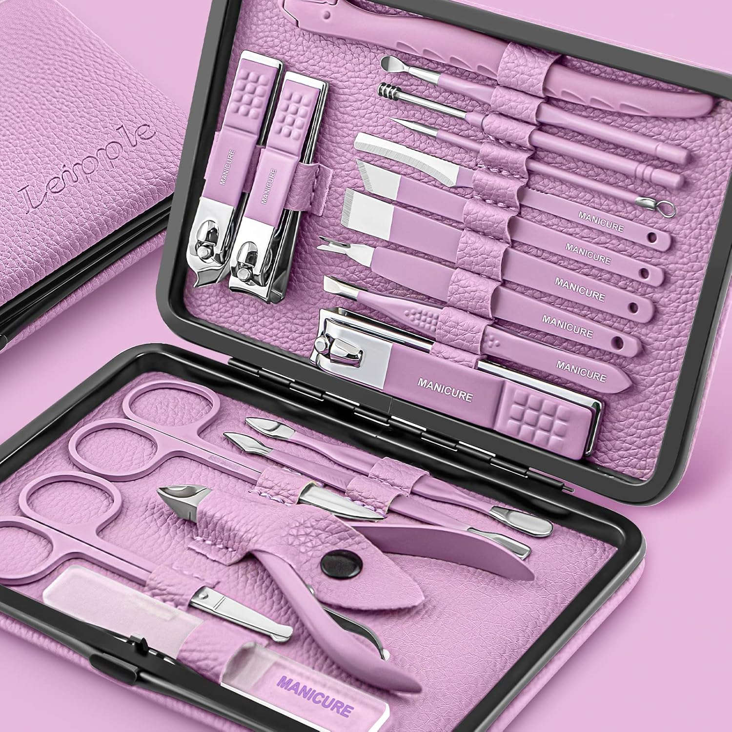 Manicure Set Professional Pedicure Kit Nail Clippers Kit - 18 Pcs Nail Care Tools - Grooming Kit with Luxurious Upgraded Travel Case(Pink)
