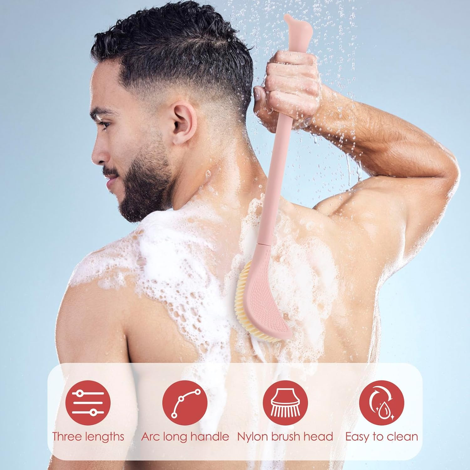 Awobepl Foot Brush with Adjustable Long Handle Enduring Foot Scrubber Easy to Clean Leg Scrub Brush for Senior Pregnant Disabled (Pink) - Pink image number 2