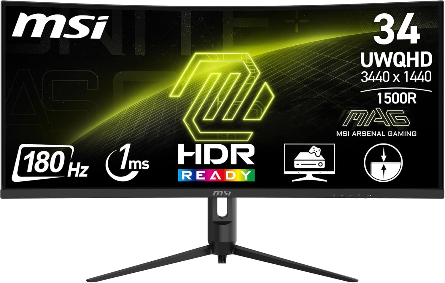 MSI MAG 342CQR E2 34 Inch UWQHD Curved Gaming Monitor - 1500R 3440 X 1440 VA Panel, 180 Hz / 1Ms (MPRT), Adaptive Sync - DP 1.4A, HDMI 2.0B CEC image number 3