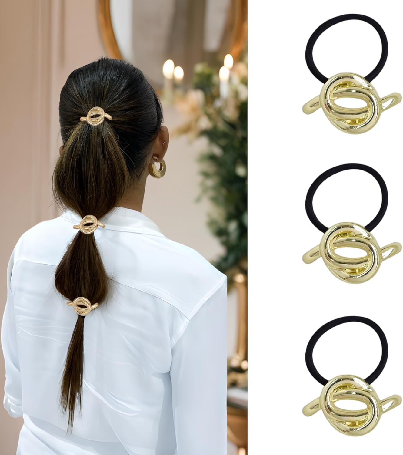 Bottega Della Principessa - Hair Band with Metal Gold Hair Accessories for Women, Gold, Set of 3. image number 2