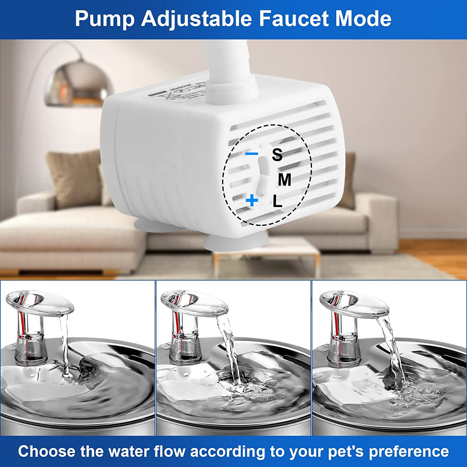 Cat Water Fountain, 67Oz/2L Stainless Steel Pet Water Fountain, Ultra Quiet Pump Cat Water Dispenser for Cats, Dogs, Multiple Pets image number 5