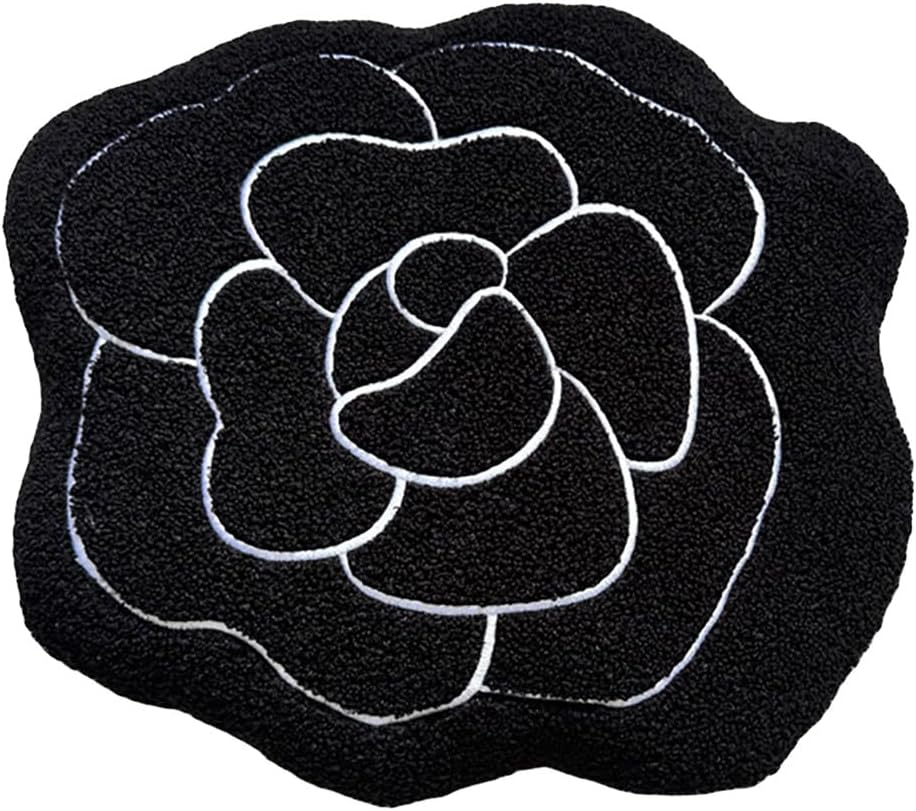 AIMALL Camellia Floral Knit Throw Pillow, 17.7" Casual Black & White Cushion, Decorative French Style Soft Accent for Home Decor
