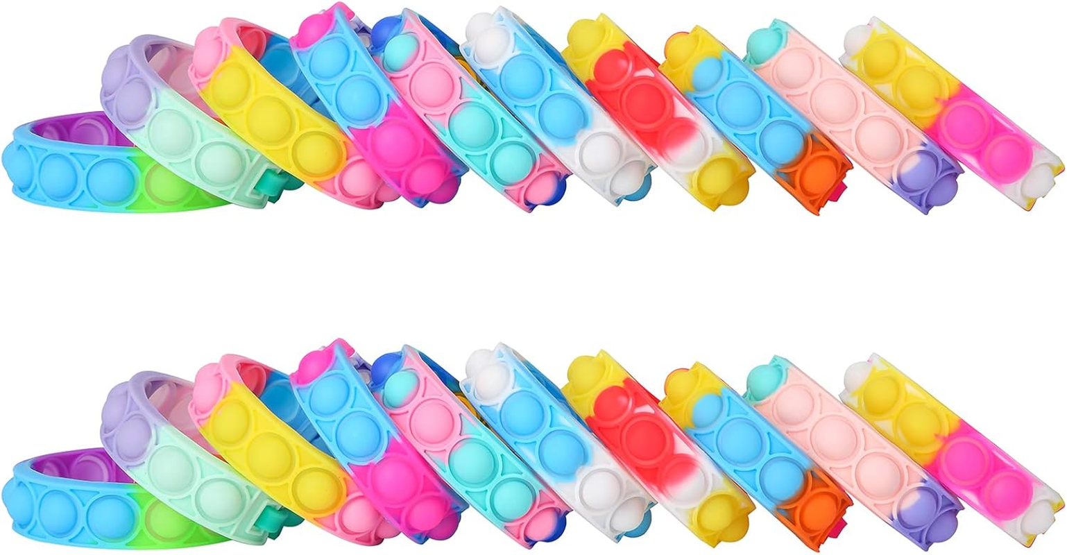 20PCS Push Pop Fidget Toy Fidget Bracelet, Durable and Adjustable, Multicolor Wristband Push Pop Stress Relief Sensory Fingertip Toys for Kids and Adults (20 Pcs Bracelet) image number 5