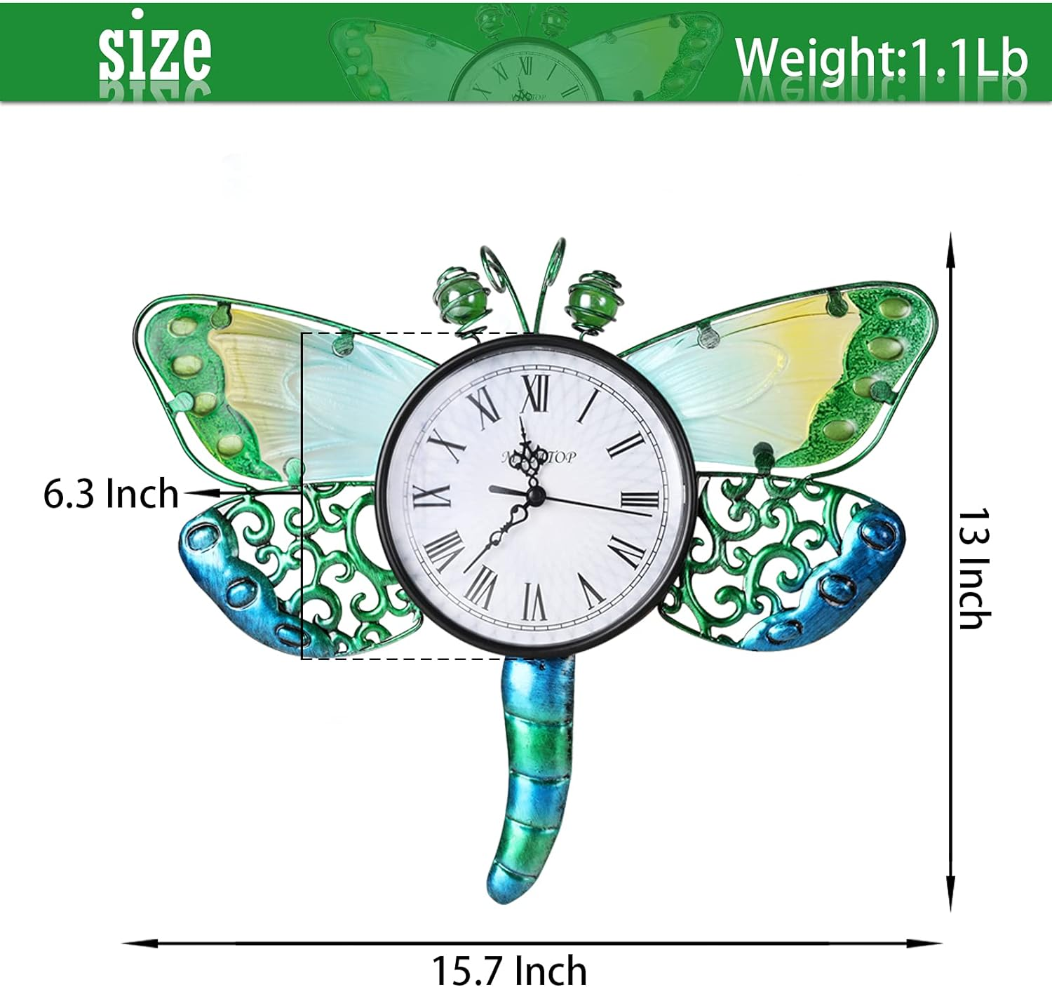 MUMTOP Indoor Outdoor Wall Clock Dragonfly Waterproof Wall-Mounted Clock for Patio Home Living Room Bedroom image number 1
