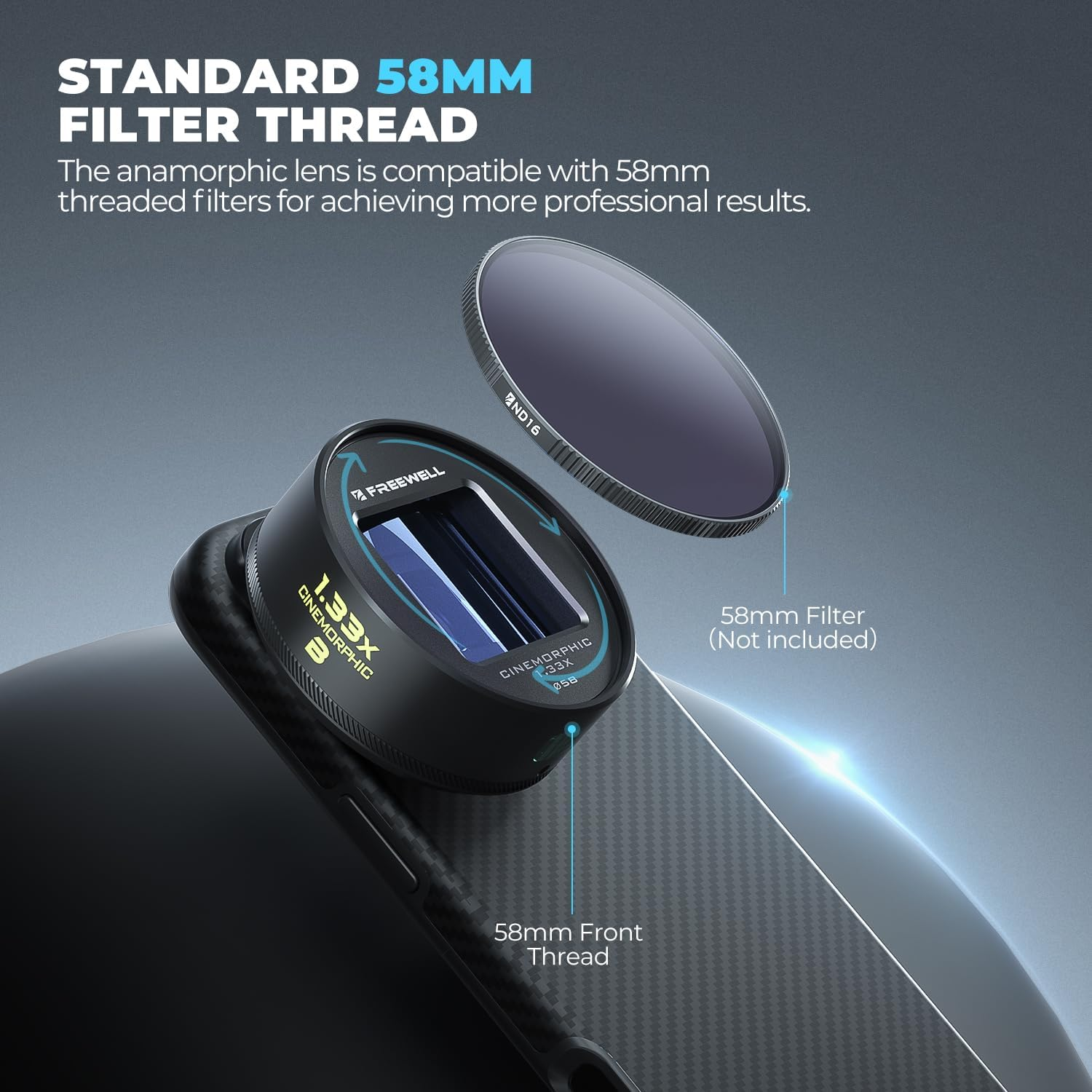 Freewell 1.33X Gold Anamorphic Lens Compatible with 17Mm Mount Iphone, Samsung - Cinematic Smartphone Lens with Wide Aspect, Rich Gold Flare, and Enhanced Film Look image number 4