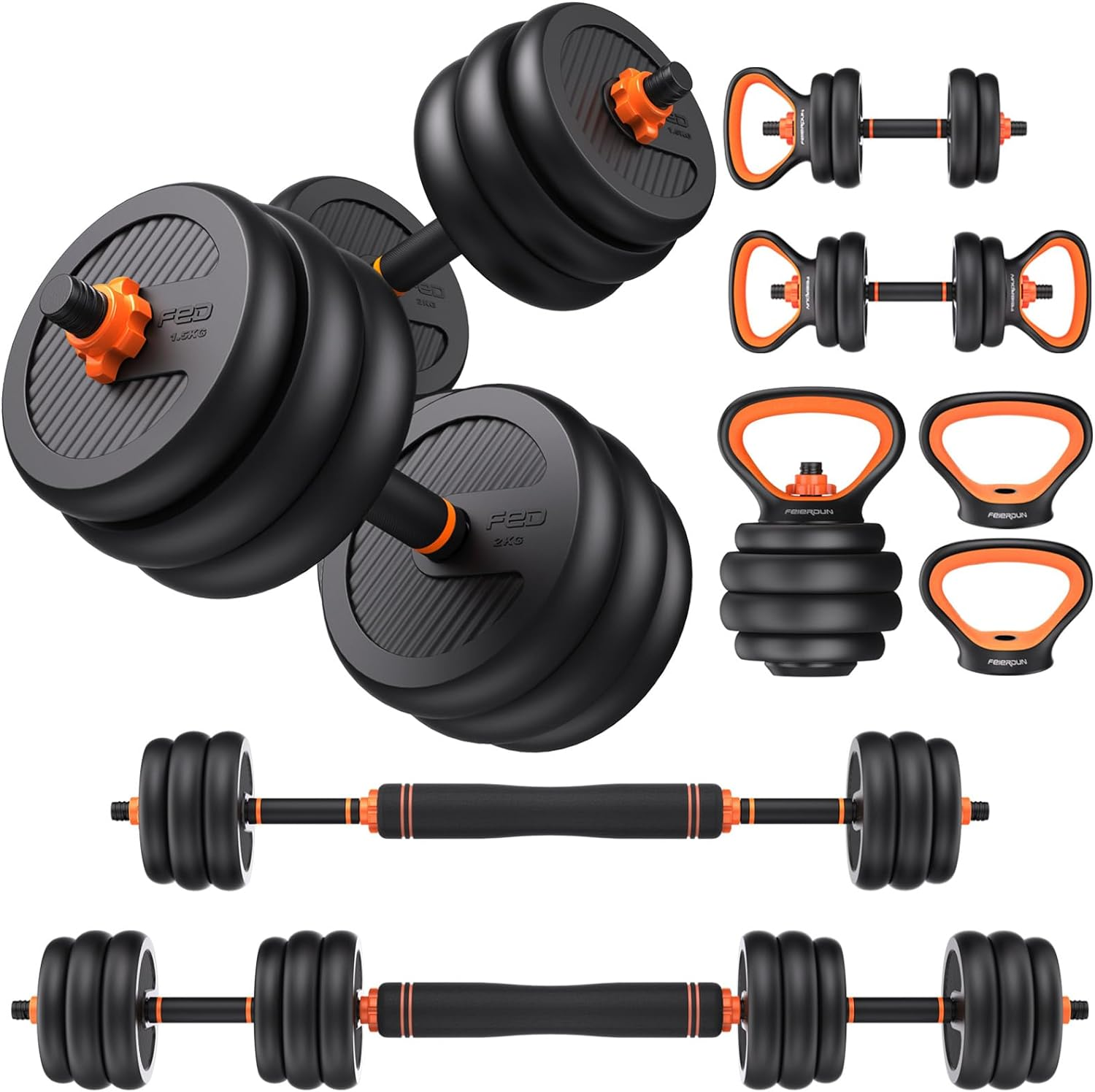 FEIERDUN Adjustable Dumbbells, 20/30/40/50/70Lbs Free Weight Set with Connector, 5 In1 Dumbbells Set Used as Barbell, Kettlebells, Push up Stand, Weight Plate, Fitness Exercises for Home Gym image number 6
