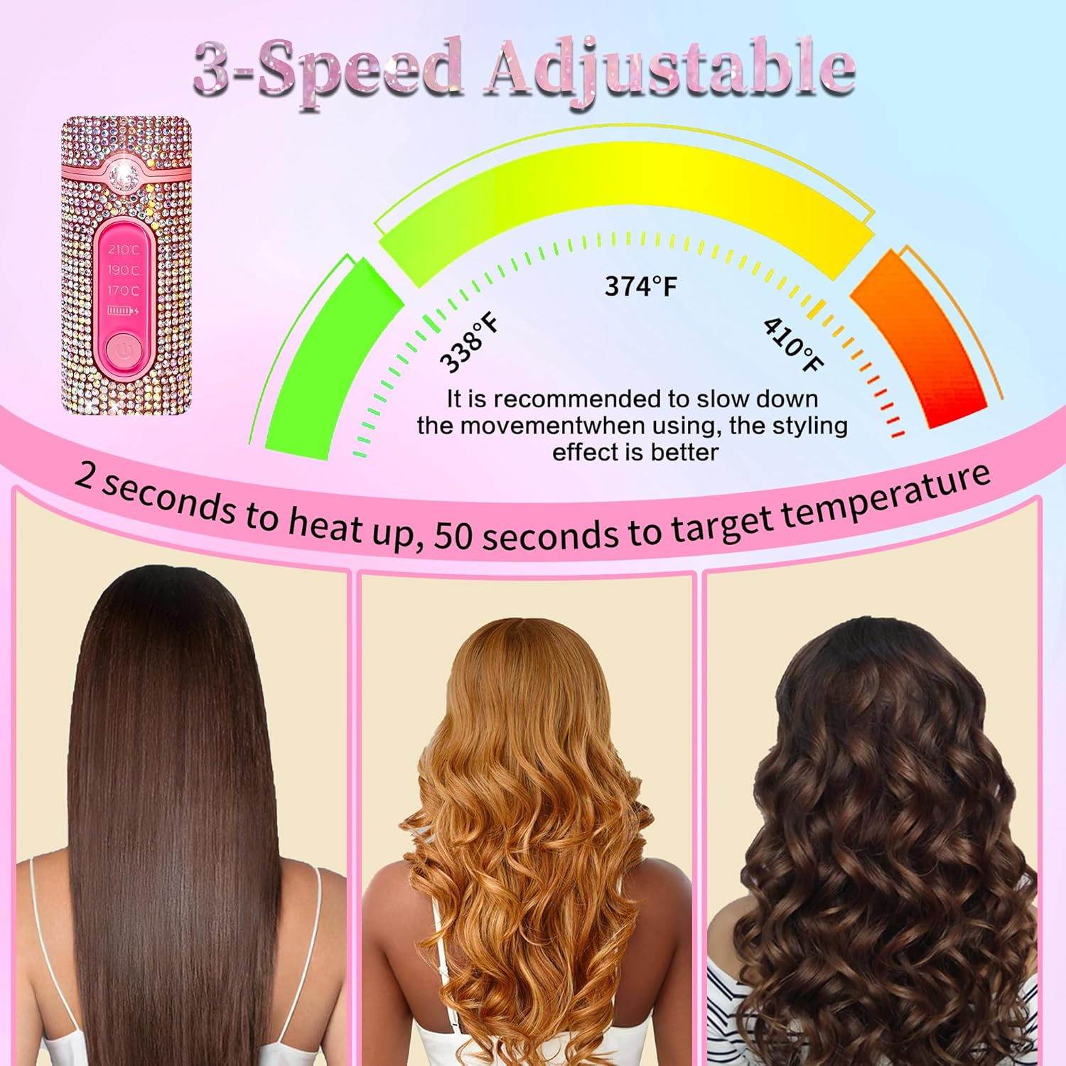 Cordless Hair Straightener, Portable Straightener 2 in 1 for Hair Straightening and Curling, Fast Heating Flat Iron, Cordless Curling Iron 5000Mah Rechargable for Travel (Mermaid) image number 1